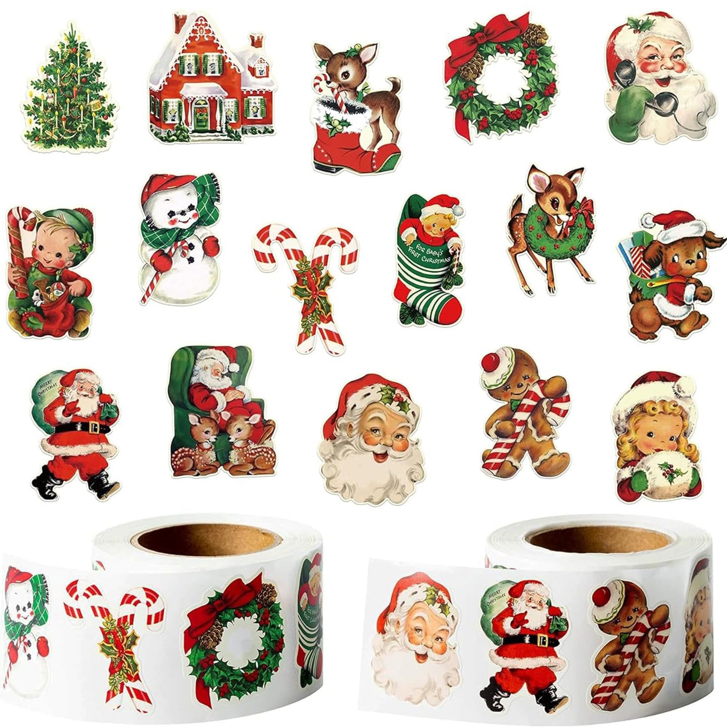 500PCS Christmas Stickers - Self Adhesive Xmas Scrapbook Stickers, Kids Christmas Decorations Labels Party Bag Filler for Crafts Presents Kids Card