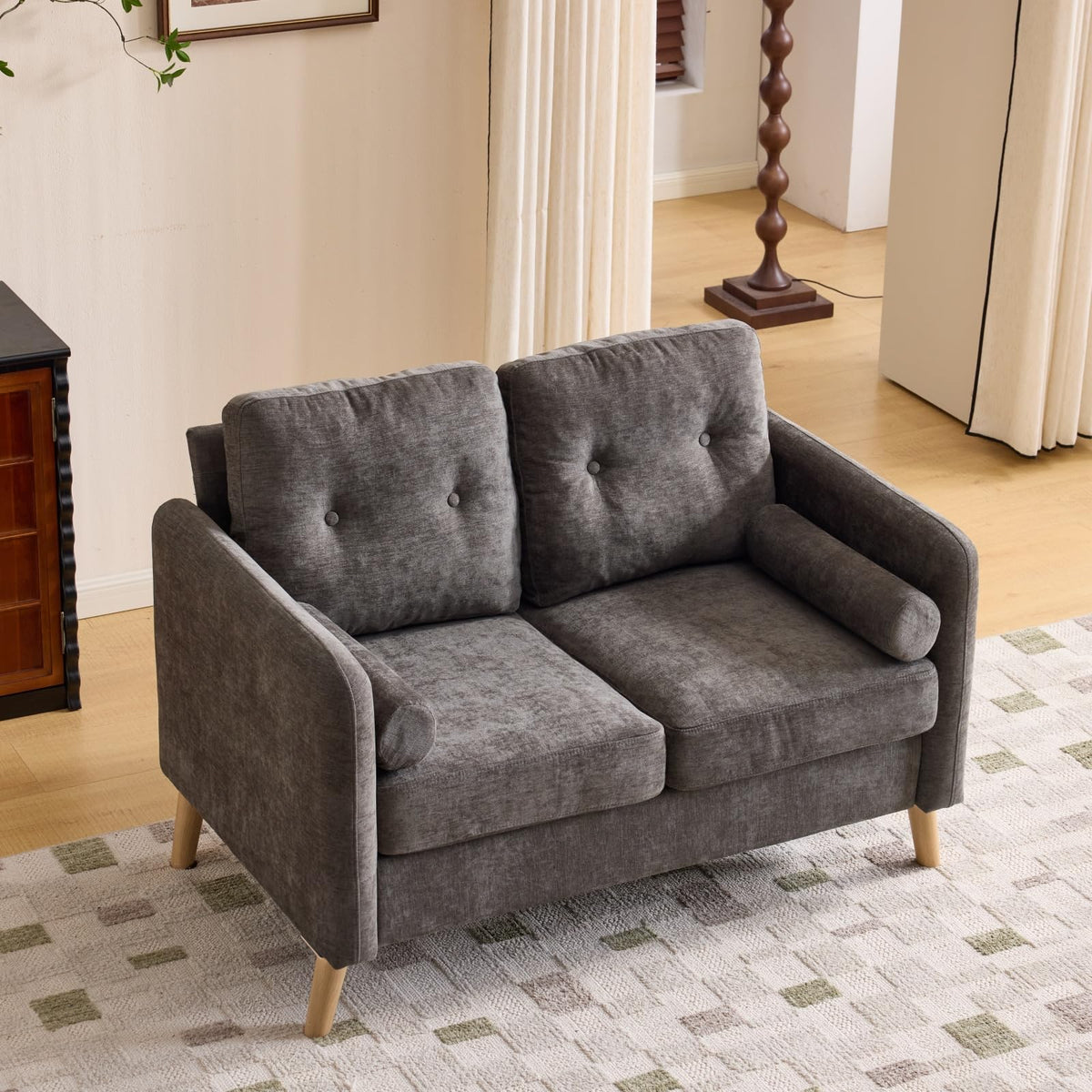 VINGLI 2 Seater Sofa, Small Sofa with Thicken Cushion and Pillows,Deep Grey
