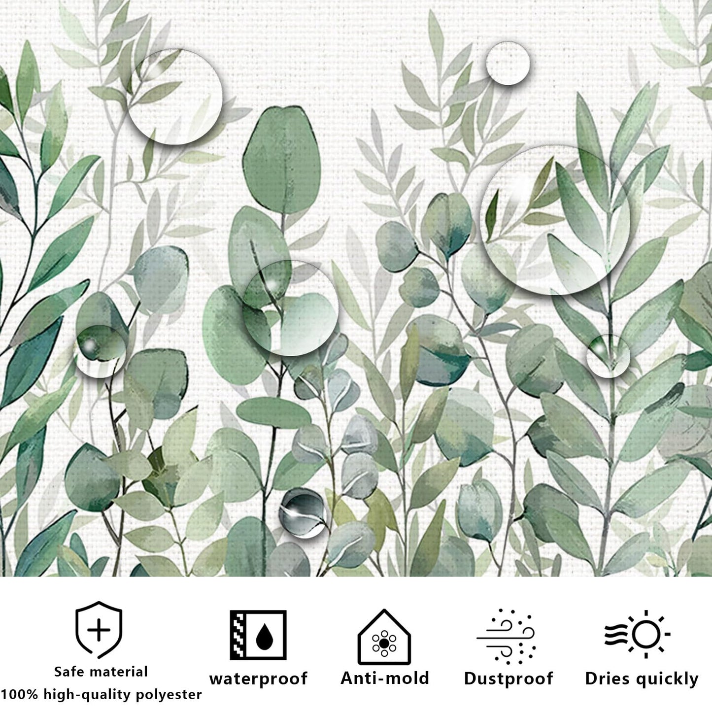 FAIRYGATE Green Shower Curtain Floral Shower Curtains Waterproof Plant Bathroom Decoration Leaves Washable Bathroom Curtain Decor Quick-Drying Shower