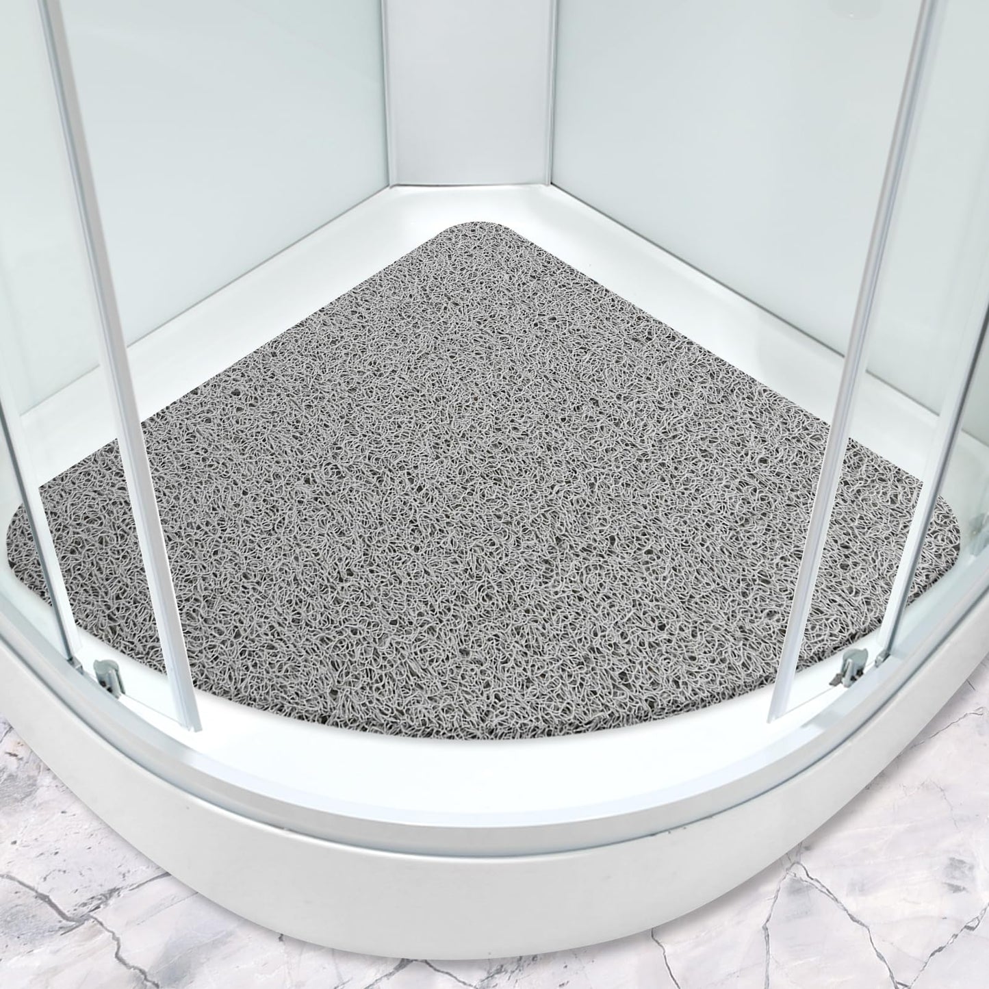 Corner Shower Mat 80x80cm Non Slip Anti Mould Sector Loofah Bath Mat for Inside Shower Curved Quadrant Bath Mat for Bathroom Wet Area with Drain Soft