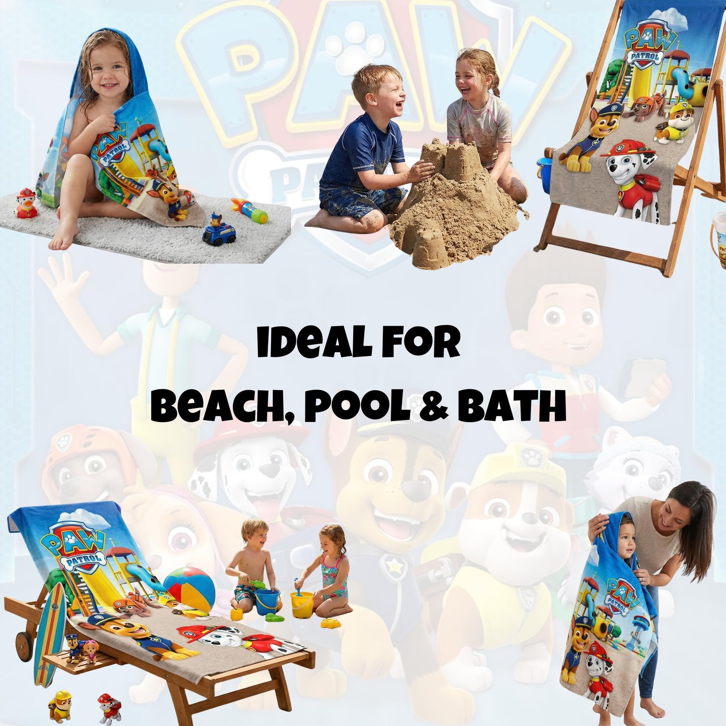 BrandMac Paw Patrol Beach & Bath Towel 70x140cm, 100% Cotton | Soft & Absorbent Kids Bath & Swim Towel | Official Paw Patrol Towel | Ideal for Beach