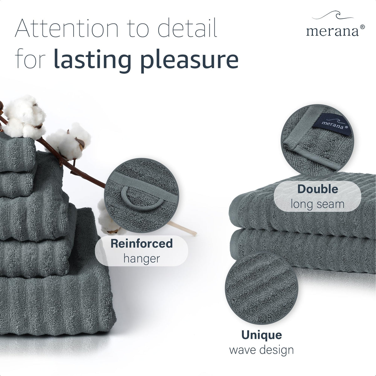 Merana OSLO towel set | quick-drying, soft & lint-free | terry luxury quality | 100% cotton terrycloth | OEKO-TEX | 590 GSM | gift set | Dark gray