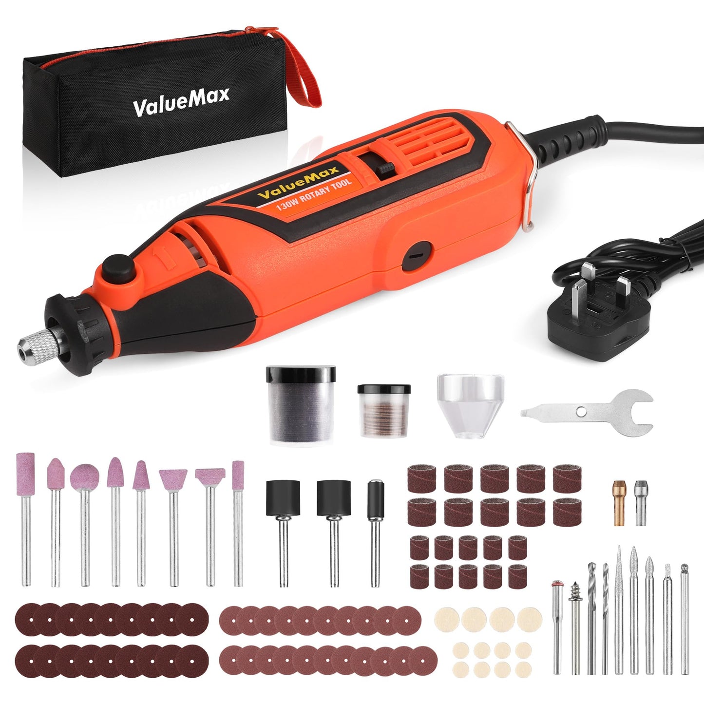 ValueMax Rotary Tool Kit, 130W Powerful Rotary Multi Tool with Variable Speed, Mini Grinder Set with 119pcs Accessories for Craft Projects and DIY,