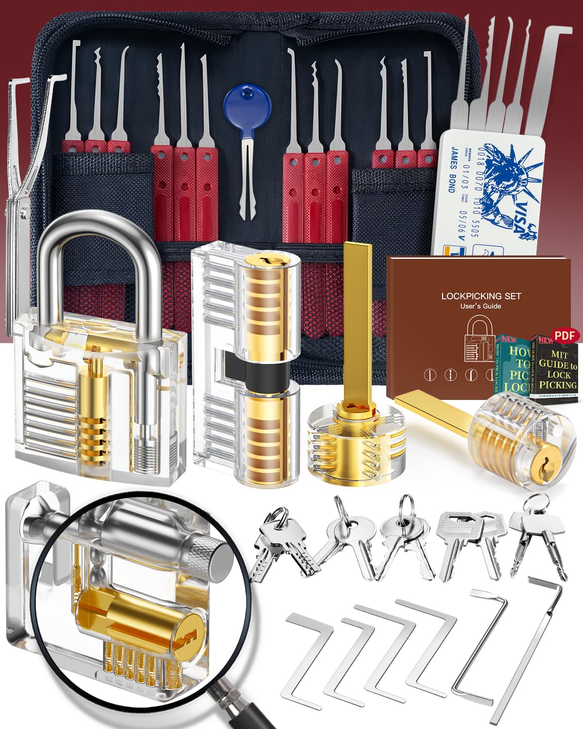 37+5 Piece Lock Picking Set, [2024 Newest Pioneer Edition & New Lockpick Experience] Eventronic Lock Picking Tool Kit with 5 Transparent Training