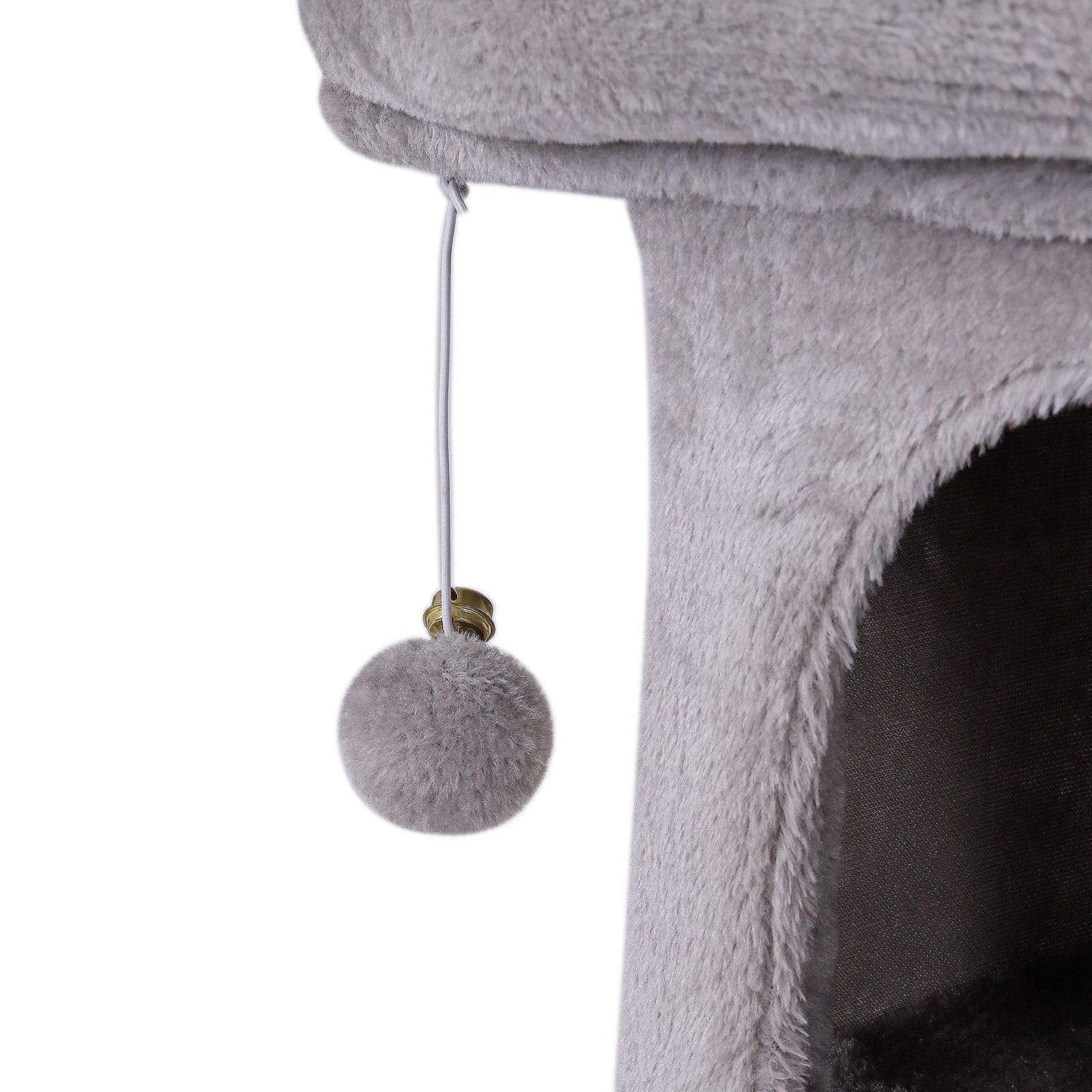 lionto Scratching tree for cats with cave & 2 plush balls incl. bells, height 60 cm, cat tree with robust sisal rope & soft plush, cozy lying surface,
