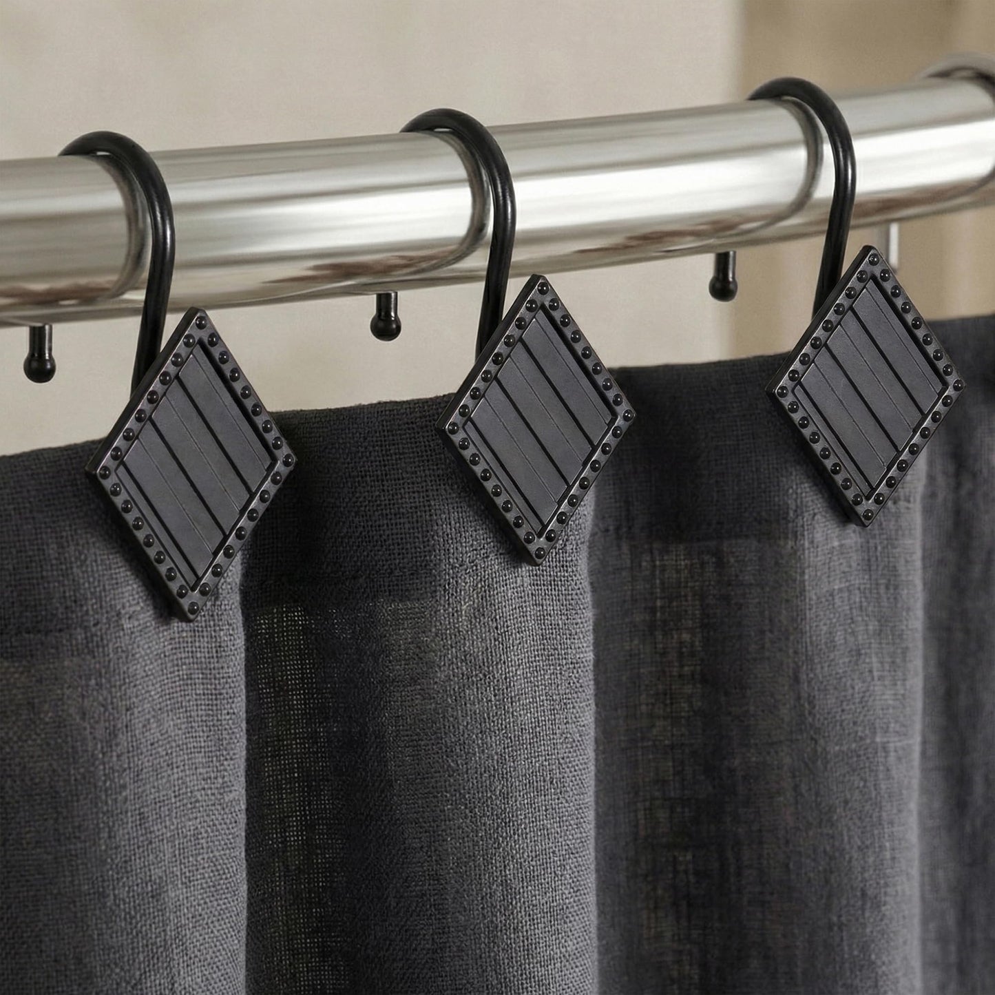 Matte Black Shower Curtain Hooks: Rust Proof Metal Curtain Rings, 12Pcs