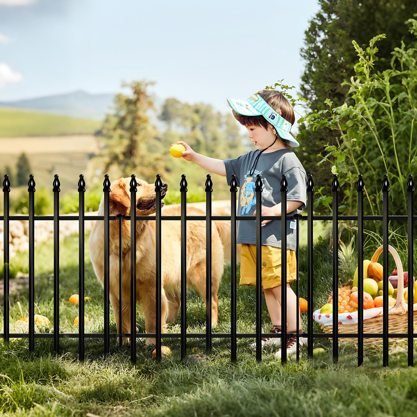Thealyn Metal Garden Fence Decorative Fence 60cm High x 60cm Wide (5 Panels, Total Length 3m) No Dig Fence Border Fence Dog Fence Landscape Fencing