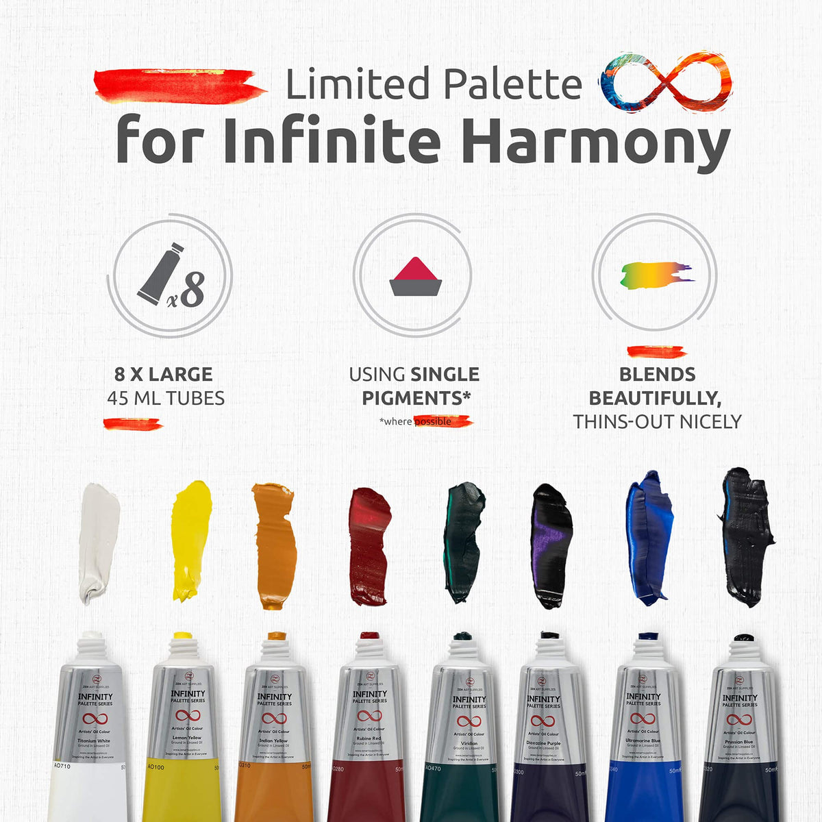 Professional Oil Paint Set for Artists - 8 x 50ml Big Tubes - Non-Toxic Artist Oil Paints. Lightfast Oil Colours with High Pigmentation, Creamy