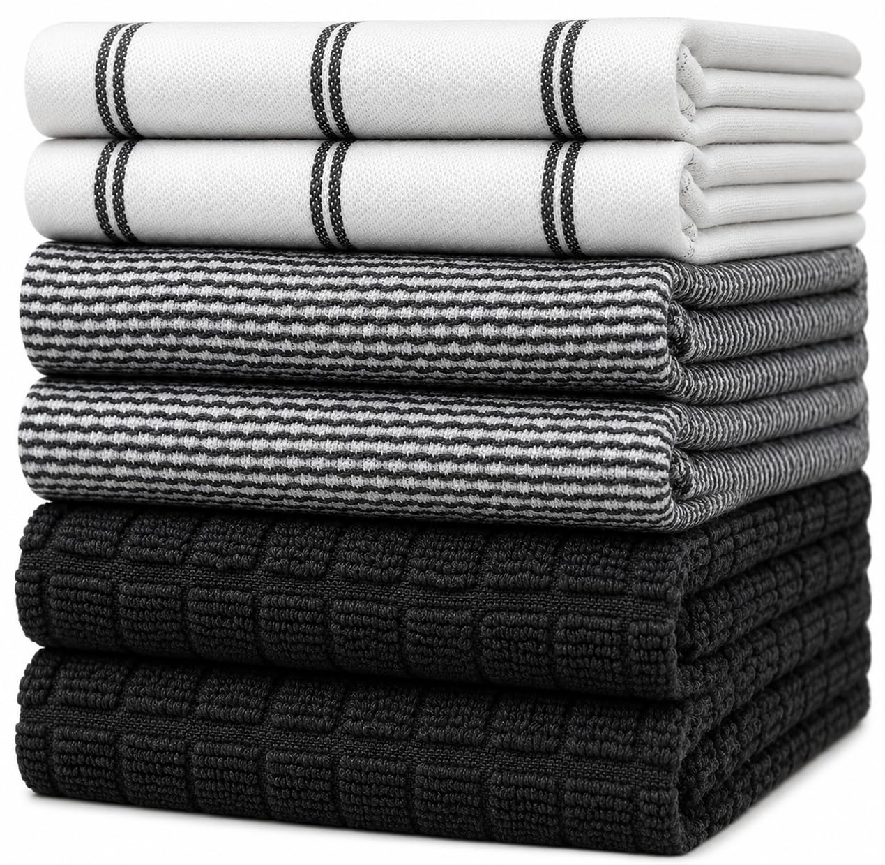 Premium Tea Towels (20”x 28”/ 50 x 70 cm, 6 Pack) – Large Cotton Kitchen Tea Towel – Flat & Terry Towel