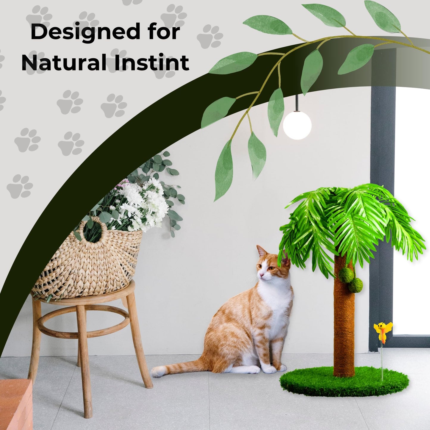 TREKAM Cat Scratching Post - Scratching Post for Cats with Palm Tree Design and Swinging Balls - Scratching Post for Large Cats 78 cm - Cat Scratching