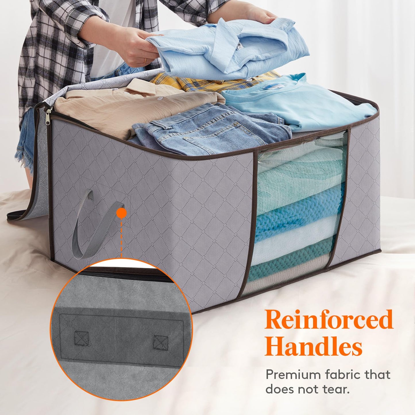Lifewit 120L Clothes Storage Bags Large Storage Box With Lid Packing Boxes for Moving House With Reinforced Handle Thick Fabric Clear Window for