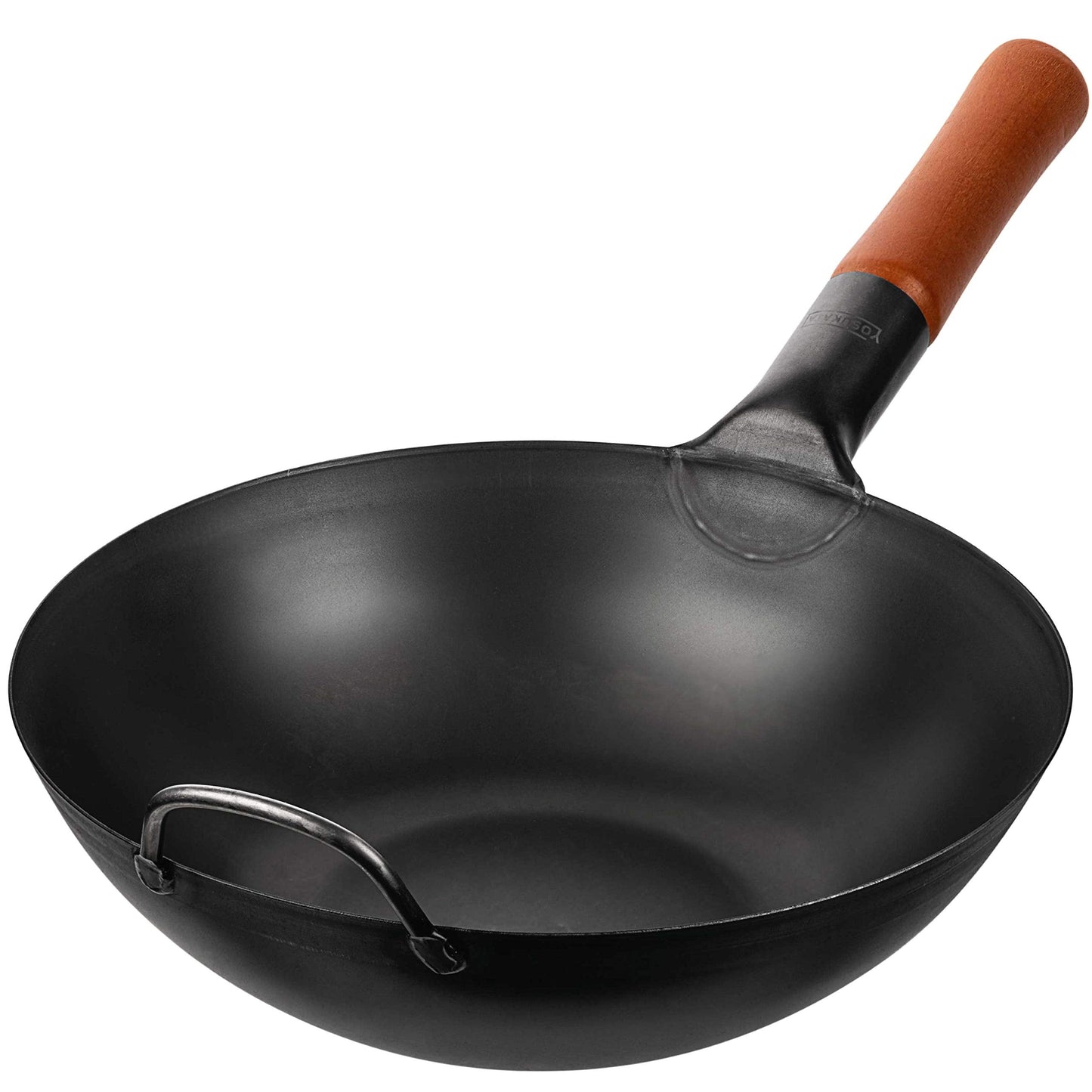 YOSUKATA Carbon Steel Wok Pan  30 cm Woks and Stir Fry Pans - Chinese Wok with Flat Bottom Pow Wok - Traditional Chinese Japanese Woks - Black Steel