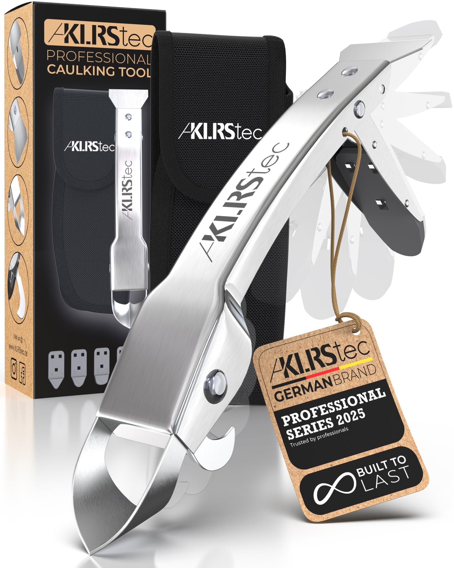 KLRStec Professional Caulking Tool [100% Stainless Steel] 4 in 1 Caulk Remover Tool Kit - Grout Remover and Finishing Tool ? Professional Multitool