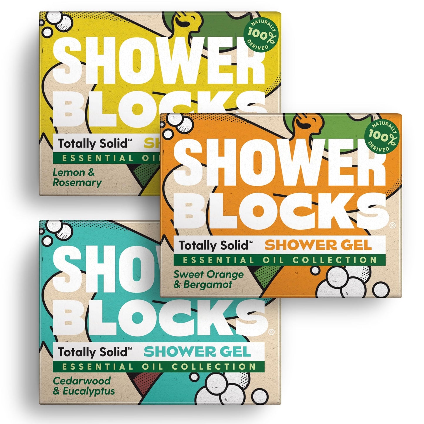 Shower Blocks - Mixed 3 Pack Solid Shower Gels: Essential Oil Collecton - Plastic, Cruelty and Paraben Free | Vegan | Moisturising Body Soap For The
