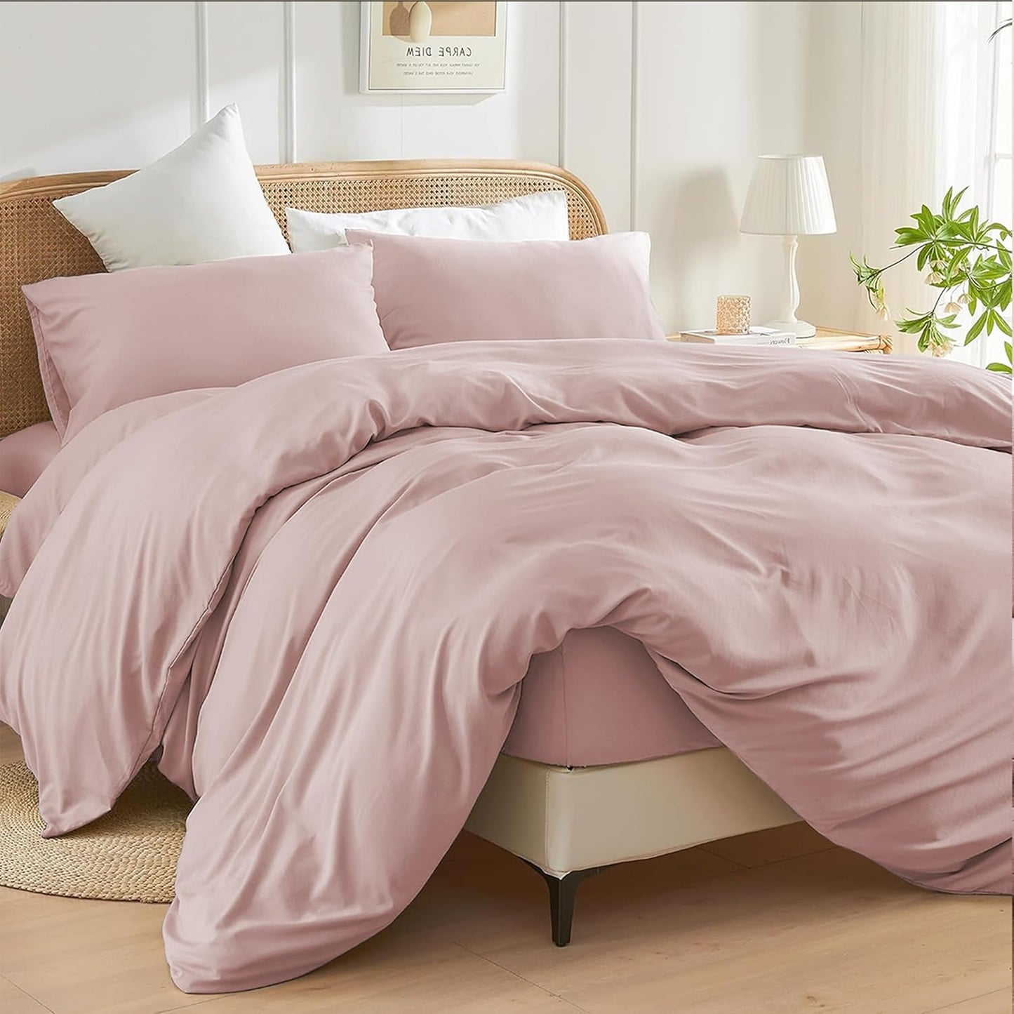 King Size Duvet Cover Set (Blush) - 3 Pcs Brushed Microfiber Plain Dyed Quilt Cover. New but open scruffy box