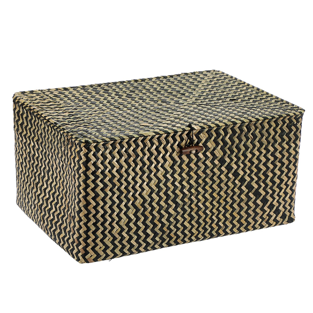 IGNPION Seagrass Storage Basket with Lid Woven Wicker Desktop Baskets Bathroom Organiser Box