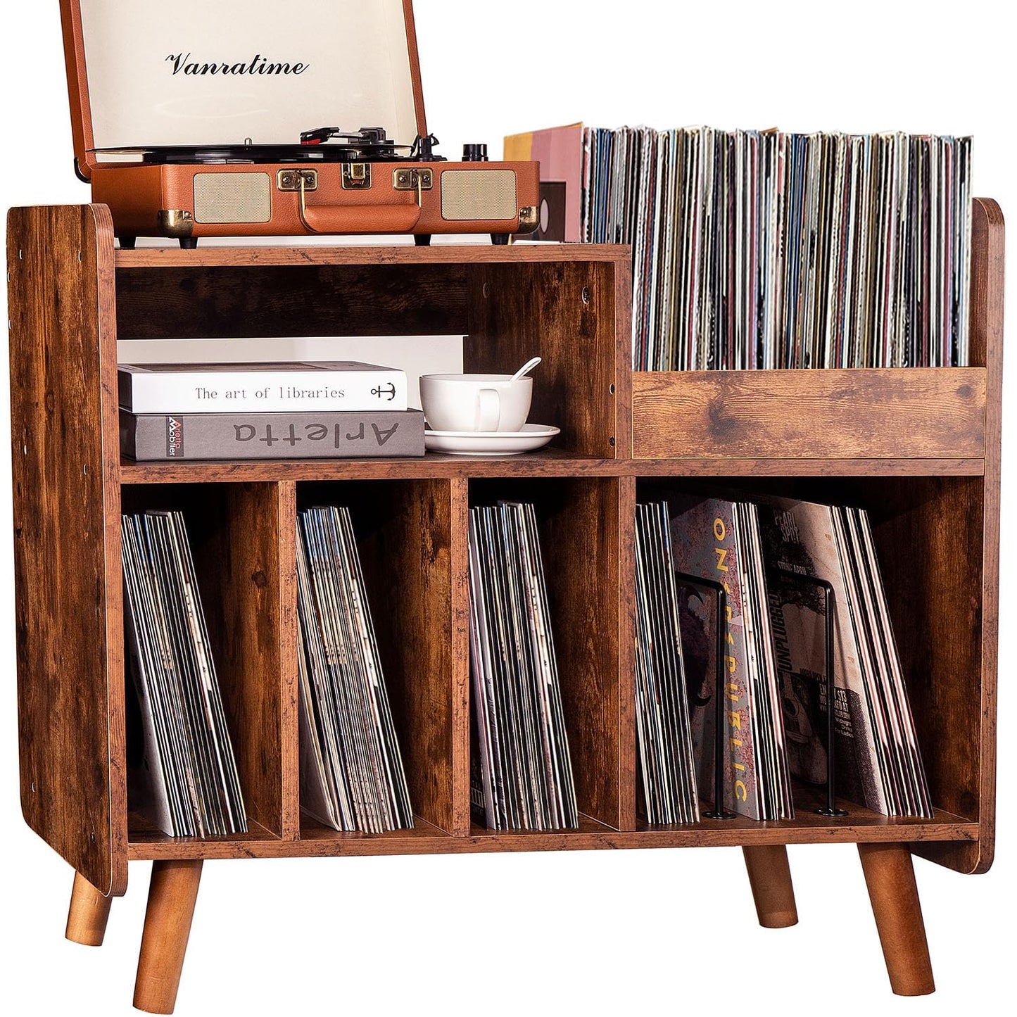 UODERS Record Player Stand, Large Record Player Table Cabinet with Open Vinyl Storage and Display Shelf Holds up to 350 Albums