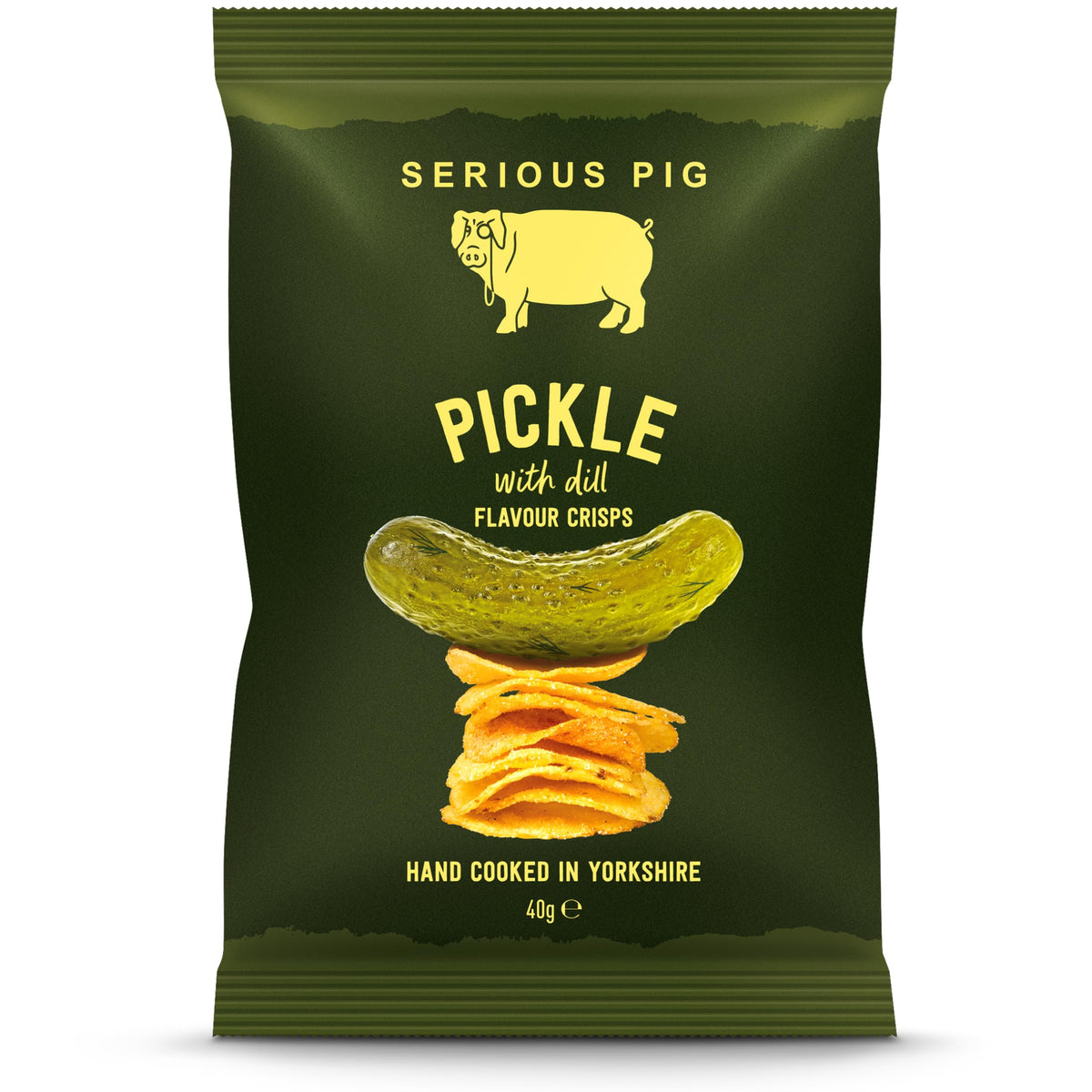 Serious Pig Pickle With Dill Flavour Crisps | Grab Bags | Hand Cooked & Seasoned | Made With Finest Yorkshire Potatoes (12 Pack)