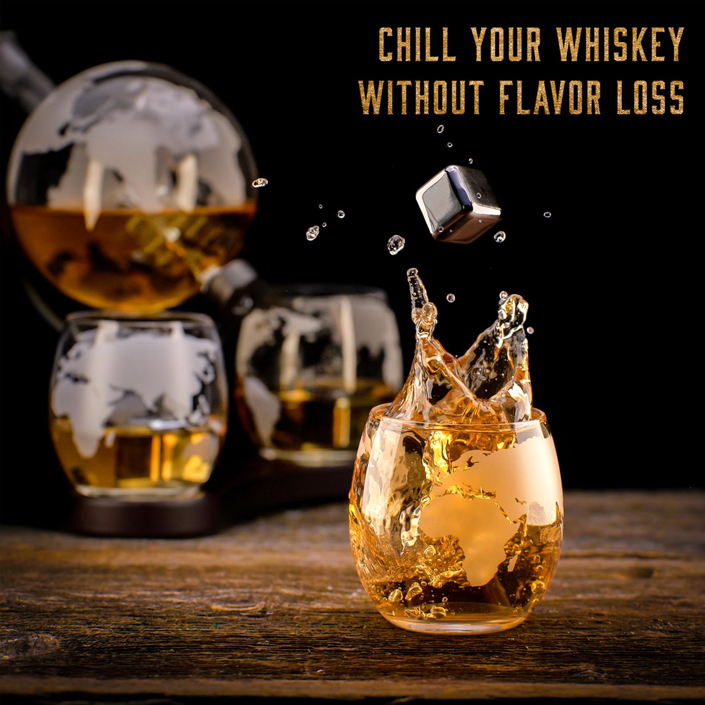 WHISISKEY - Whiskey Decanter Set - 900ML Globe Carafe - Whiskey Gift Sets for Men - Whisky Set - Glass Gifts for Men - Inc. 4 Whiskey Glasses, 4
