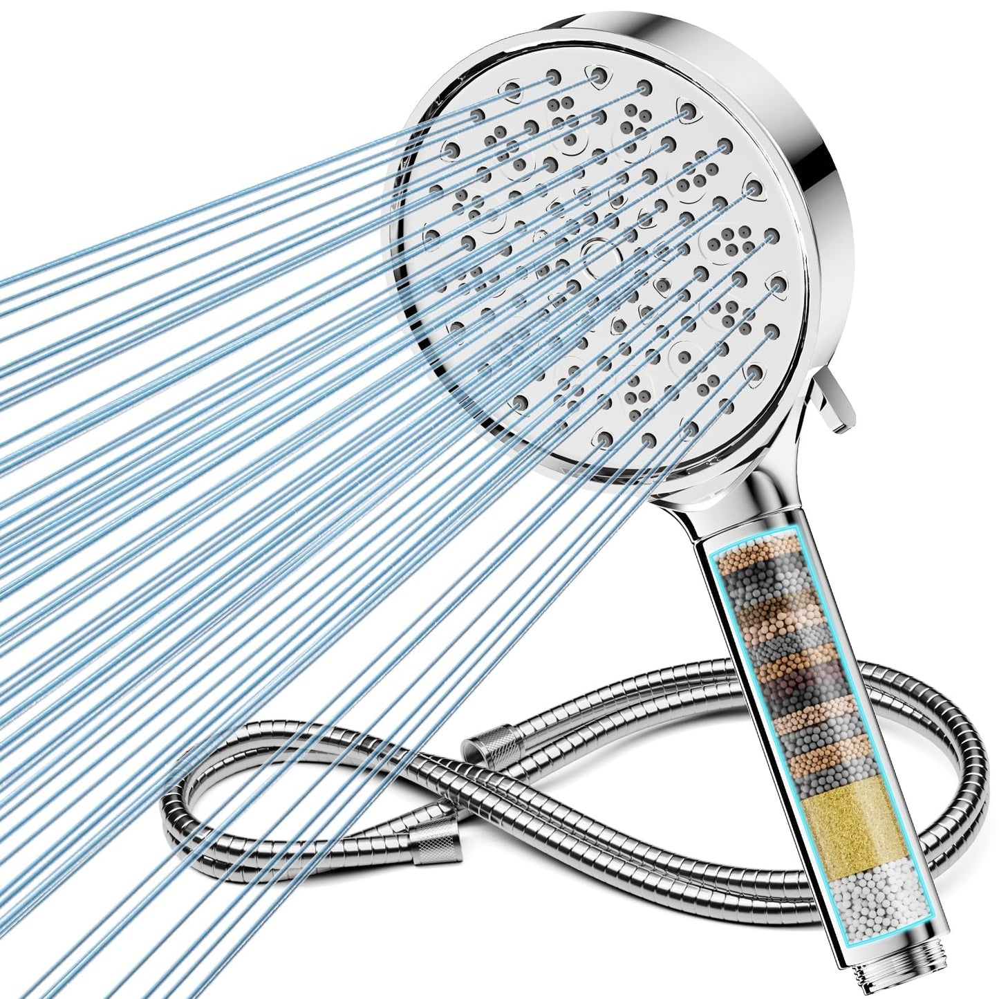 Hard Water Filter Shower Head and Hose, High Pressure 6 Spray Mode Showerhead with Filters, Hard Water Softener Filters Shower Head for Residual