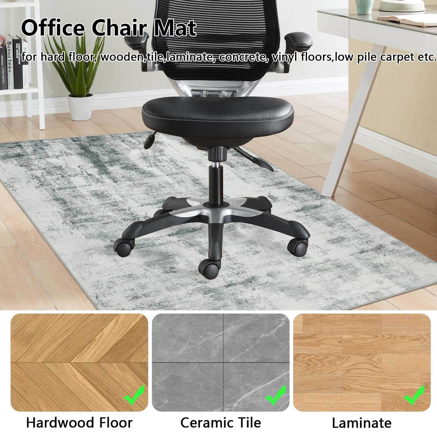 Famibay Office Chair Mat for Hard Floor 90x120cm Grey Chair Floor Protection Mat Rubber Computer Desk Chair Mat Hard Floor Protector for Home Office