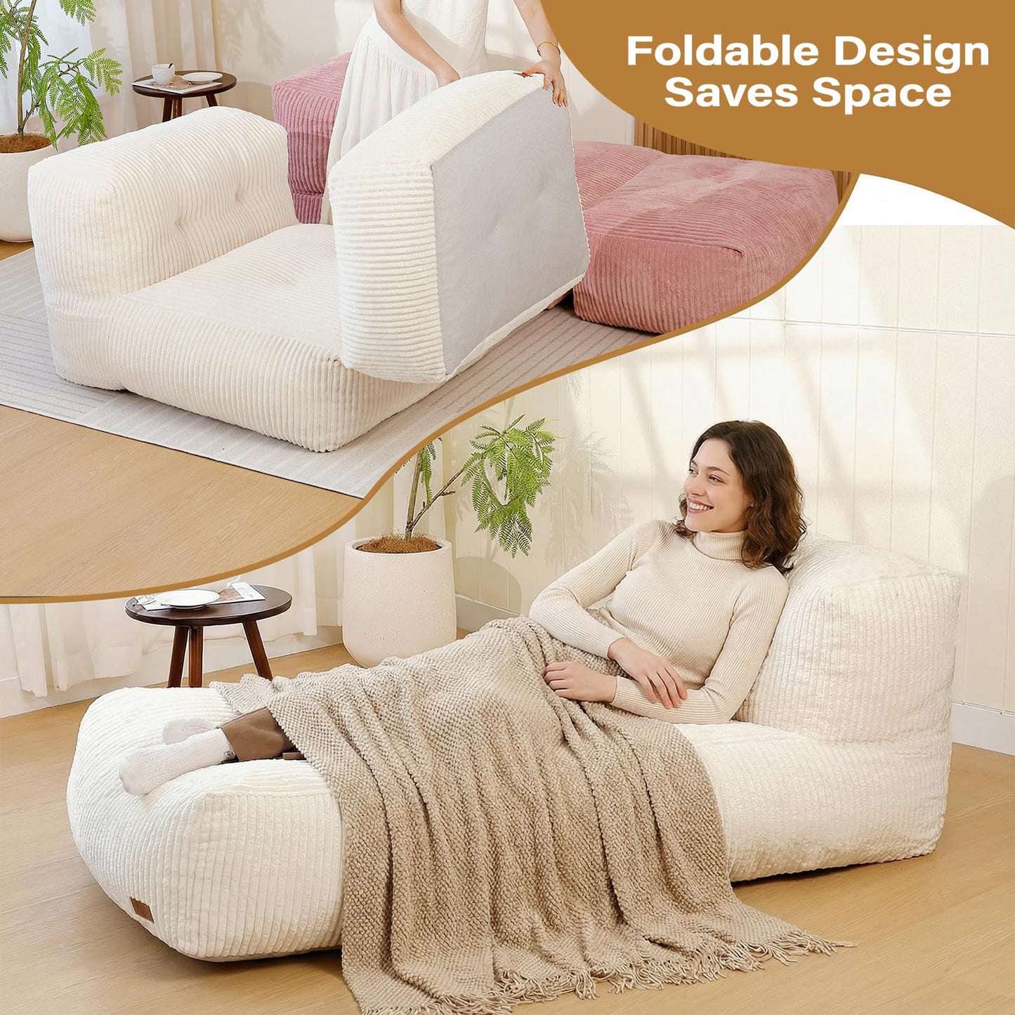 UODERS Big Bean Bag Chair for Adults, 170"x80" Lounger Large Bean Bag Sofa, Memory Foam Filled Beanbag Chair for Living Room, Bedroom, Balcony