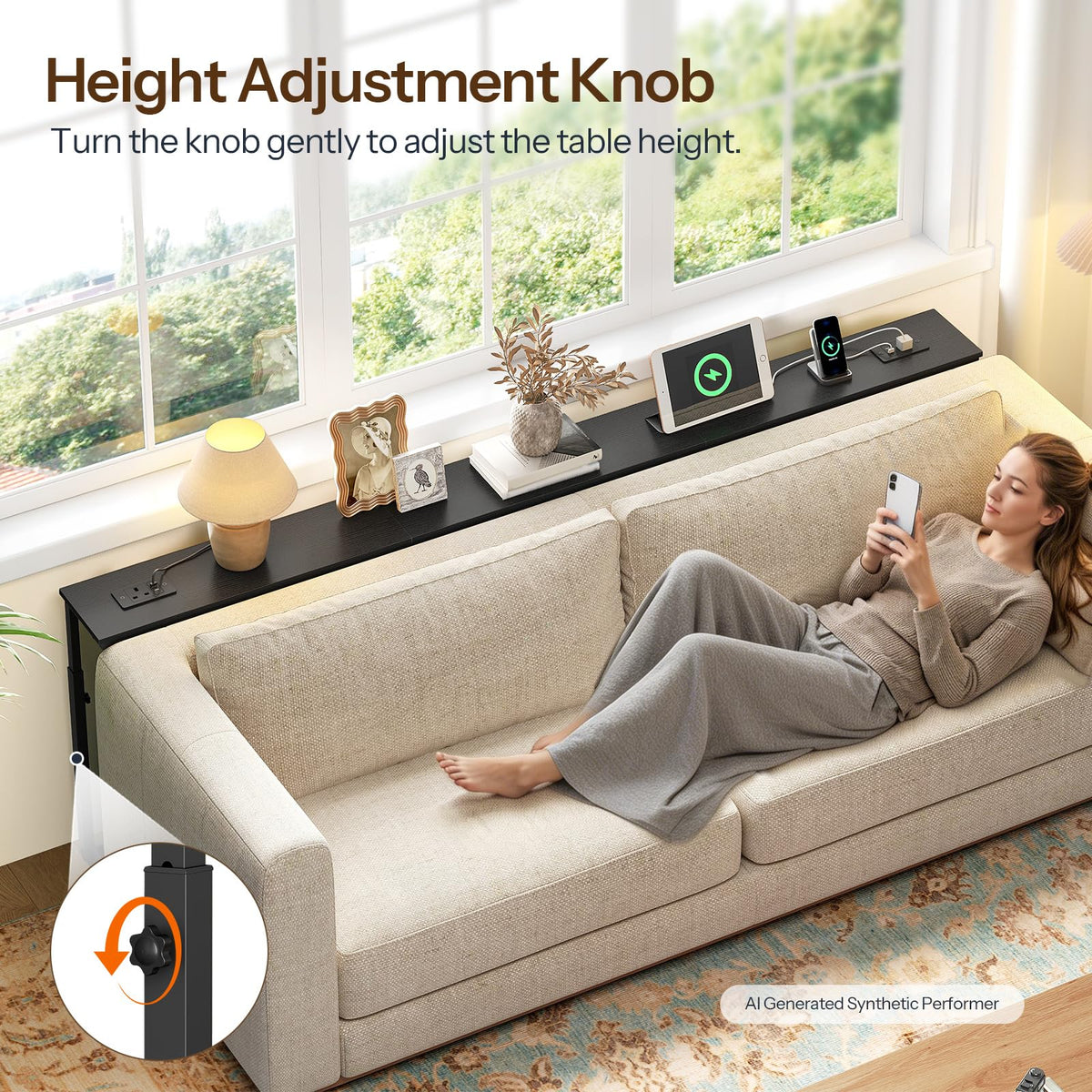 HOOBRO 200 cm Long Behind Sofa Console Table with 2 Power Outlets