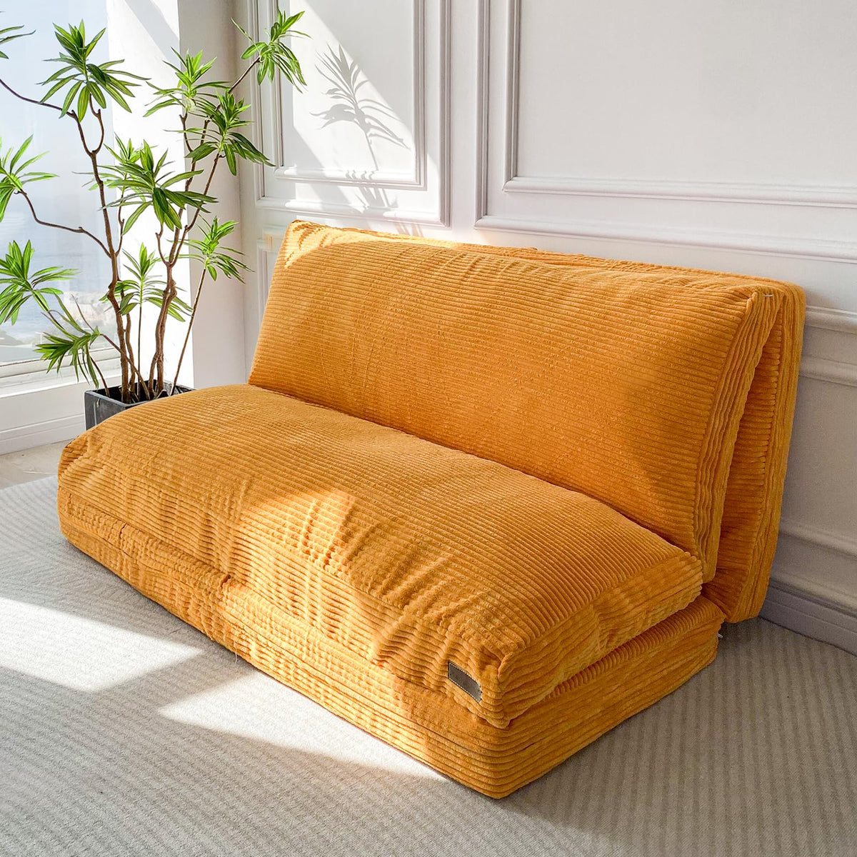 MAXYOYO Folding Corduroy Sofa Bean Bag Bed Chair Foam Filling Extra Thick 4 Fold Floor Couch Matress for Adults