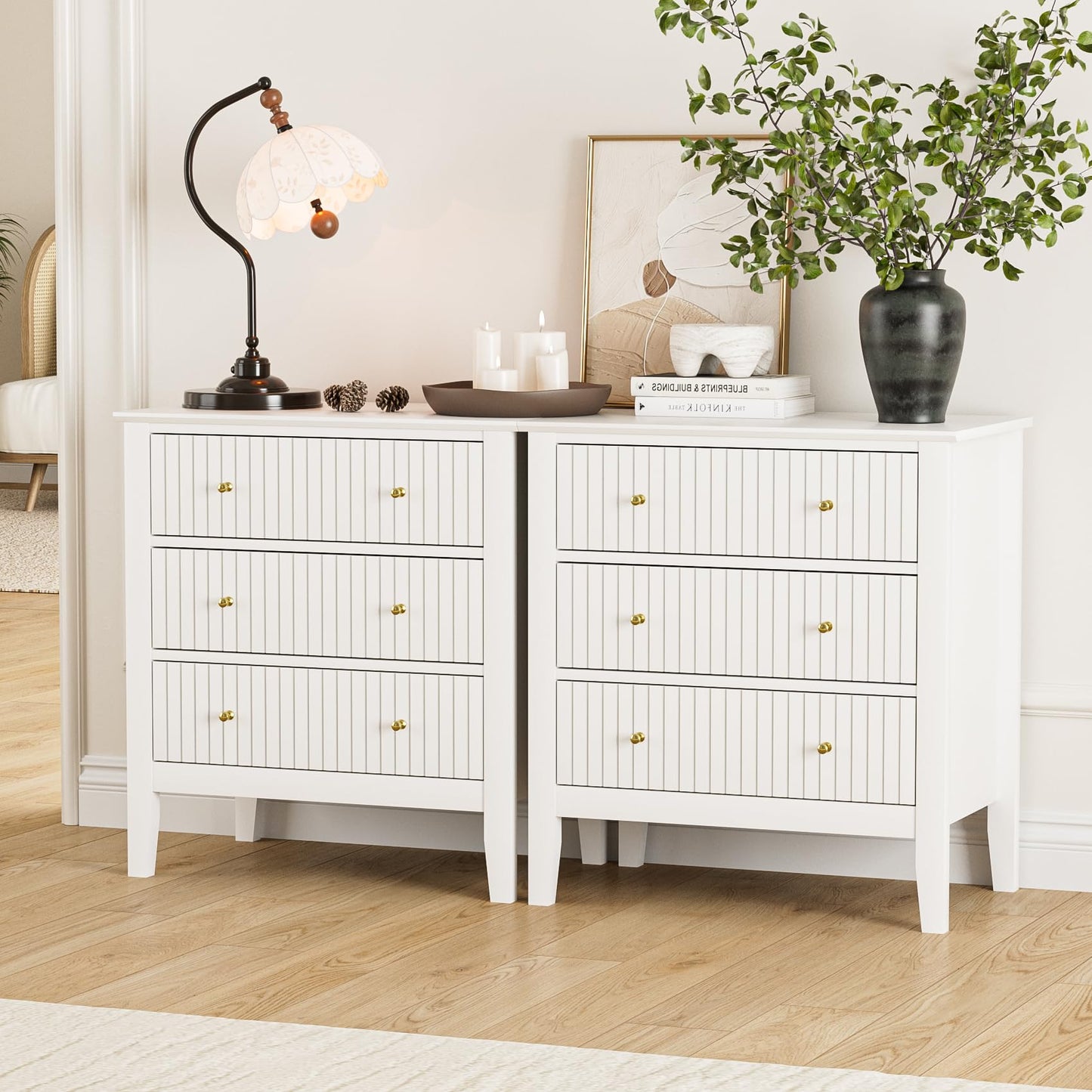 Apetaccat Large Bedside Table Bedroom, 3 Drawer Chest of Drawers, Bedside Cabinet With Metal Handles,for Bedroom Livingroom,Hallway,White