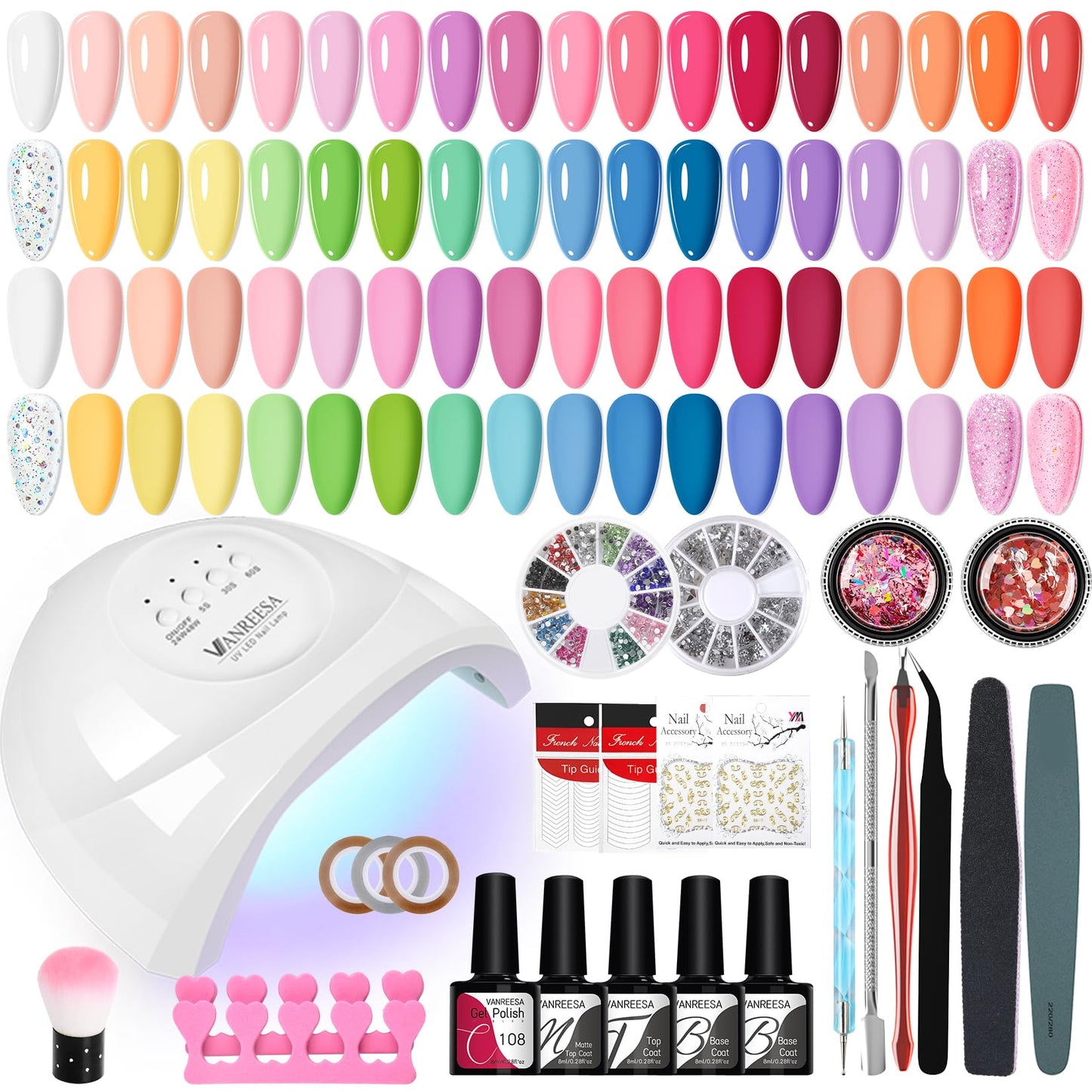 VANREESA 36 Colours Gel Nail Kit with U V Light Spring Summer Colours Pink Red Orange Blue Green Bright Colours Gel Nail Polish Set with Lamp Starter