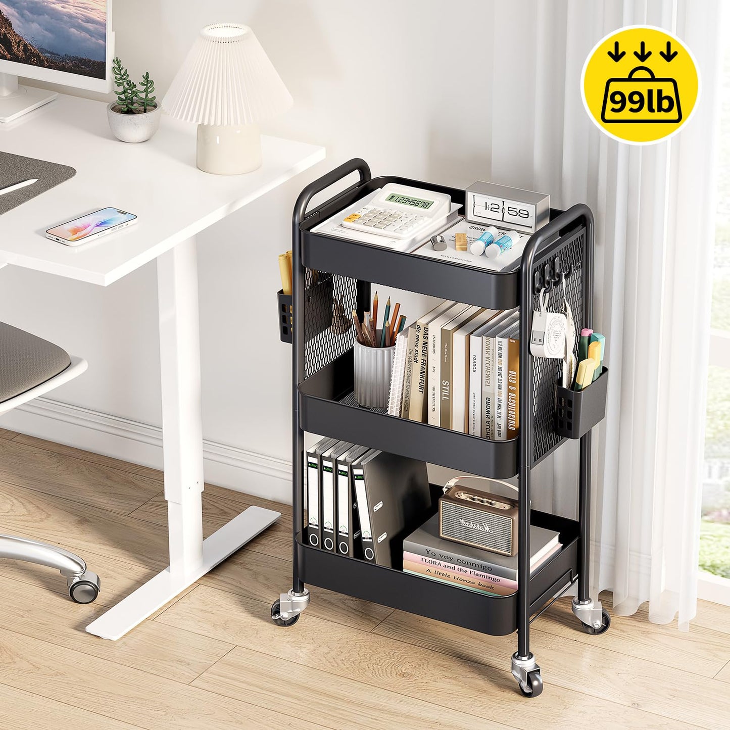 Urackify 3 Tier Storage Trolley on Wheels, Black