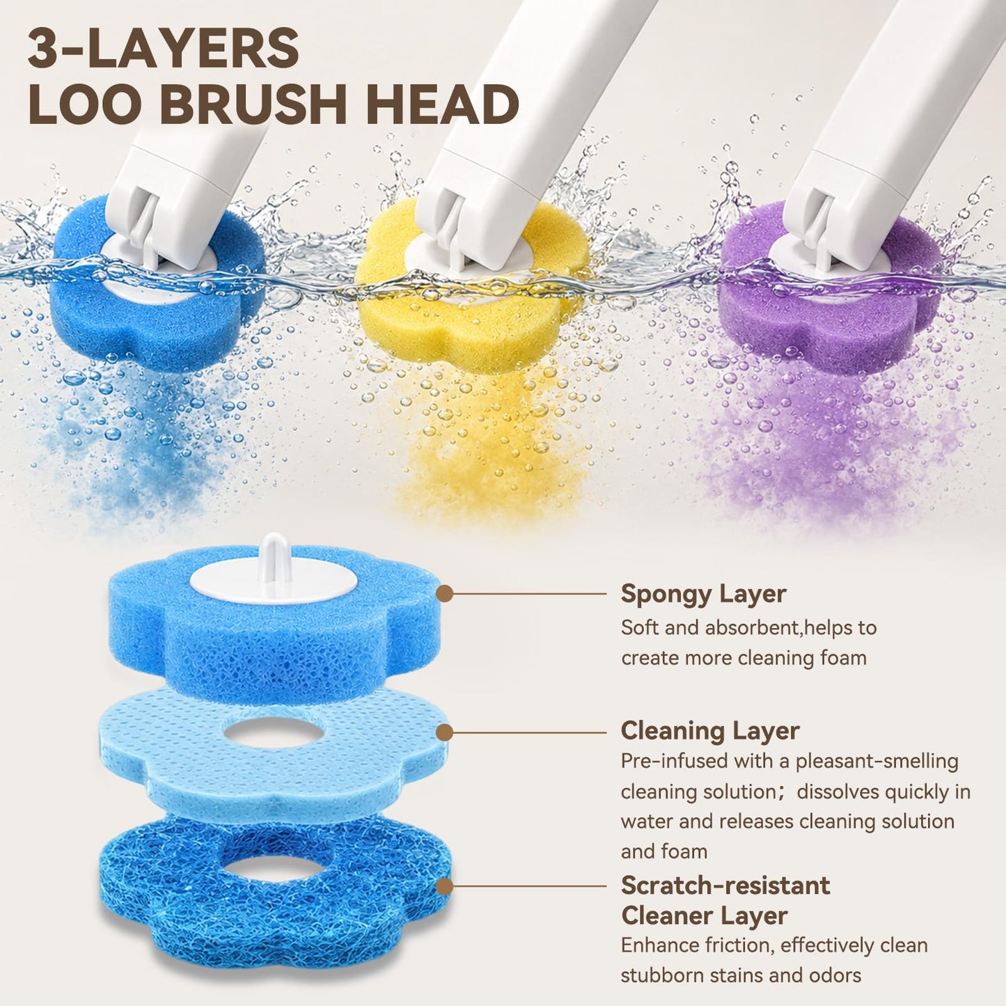 Toilet Brushes & Holders Set, 48pcs Disposable Toilet Brush Refills with 2 Holders 2 Toilets Wand