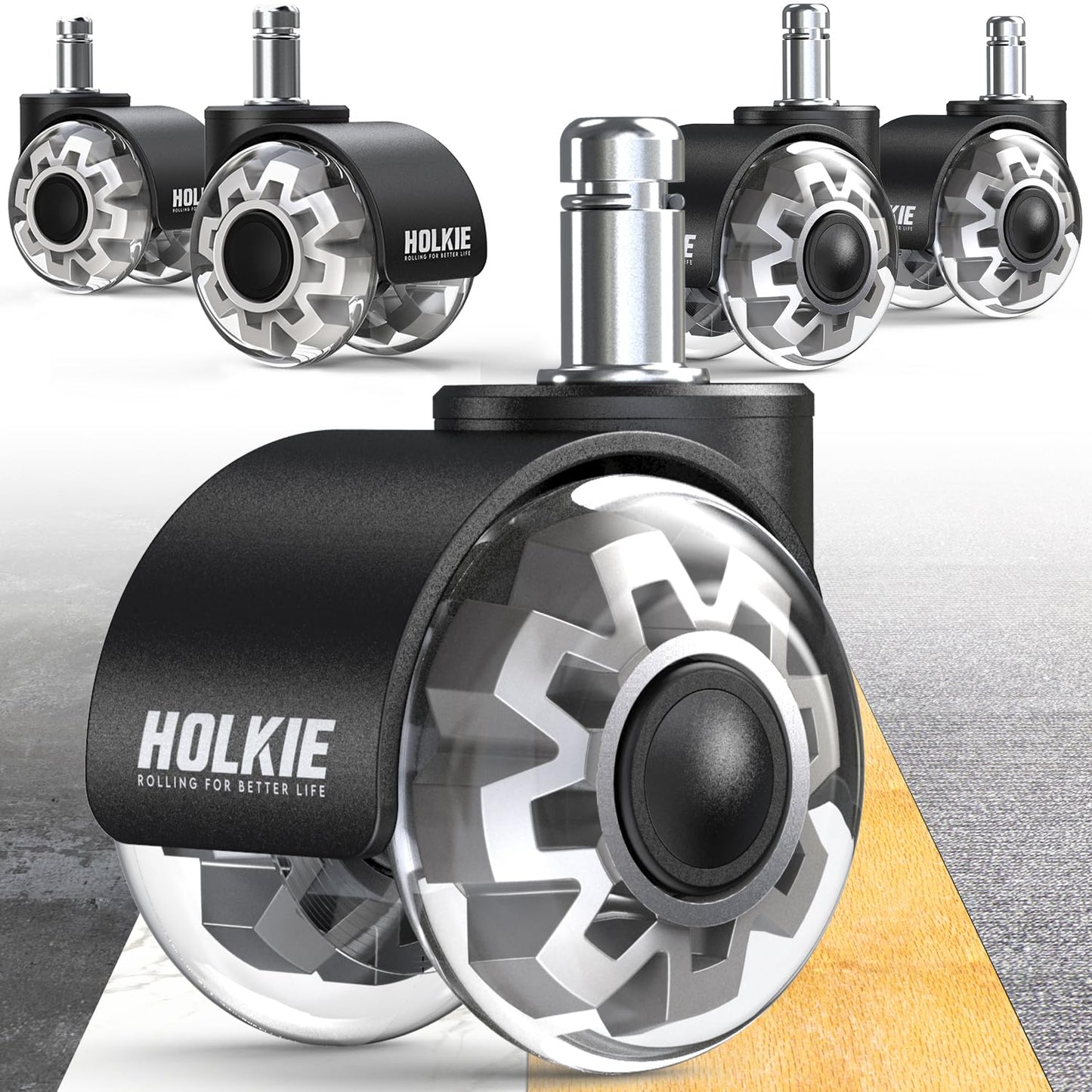 HOLKIE Office Chair Wheels 11x22mm Universal Fit 2 Inch Castors Replacement, Grey Dual Rubber Smooth & Silent Chair Casters Wheels-Set of 5 For