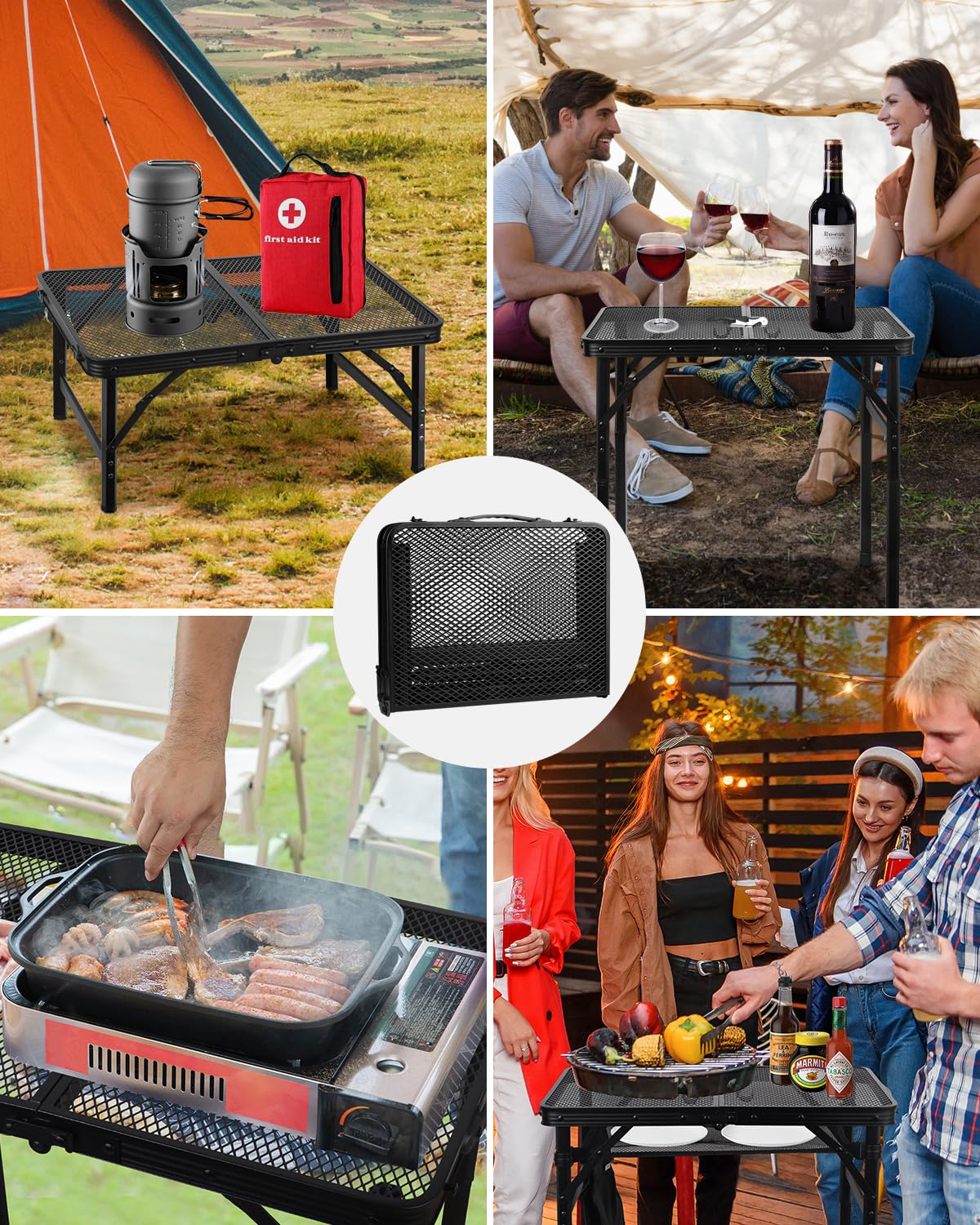 MSDADA Camping Table That Fold Up, Small Foldable Table, Portable Table Folding, Height Adjustable Pizza Oven Folding Table Gas BBQ Table, Camping