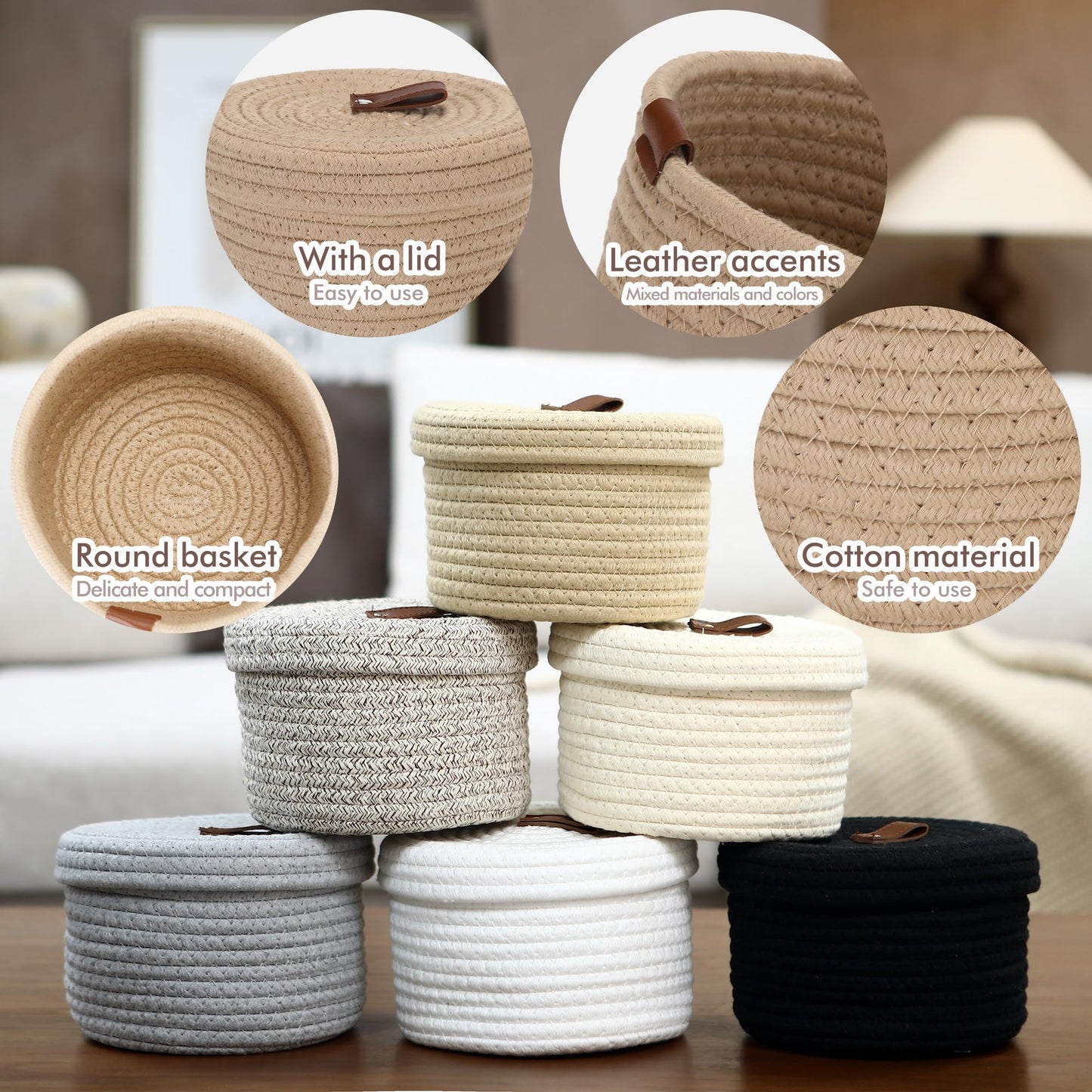 Sea Team Twin Khaki Lidded Cotton Rope Multi Purpose Storage Baskets