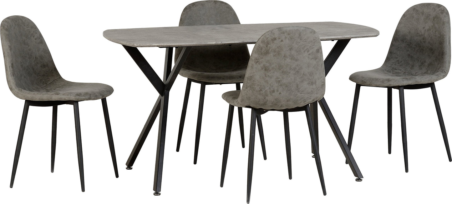 Seconique Athens Dining Set with 4 Dining Chairs in Concrete Effect