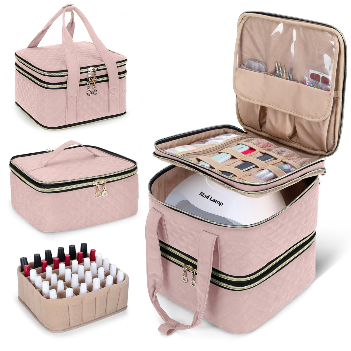 Yarwo Nail Polish Organiser Fits a Nail Lamp with 2 Adjustable Dividers (Holds 72 Bottles), Detachable Storage Nail Polish Case for Nail Varnish and