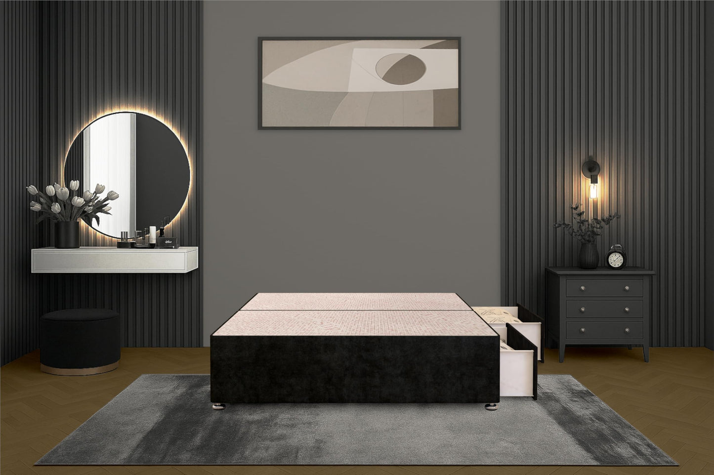 Bed Centre Flexby Divan Bed Base Only with 2 Drawers (Same Side), No Headboard - Available in 3FT, 4FT, 5FT & 6FT