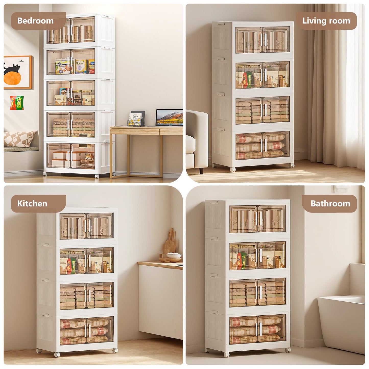 Naviconvex Storage Boxes with Lids, 5 Tier 300L Plastic Storage Box with Magnetic Doors and Wheels, Stackable Storages Boxes