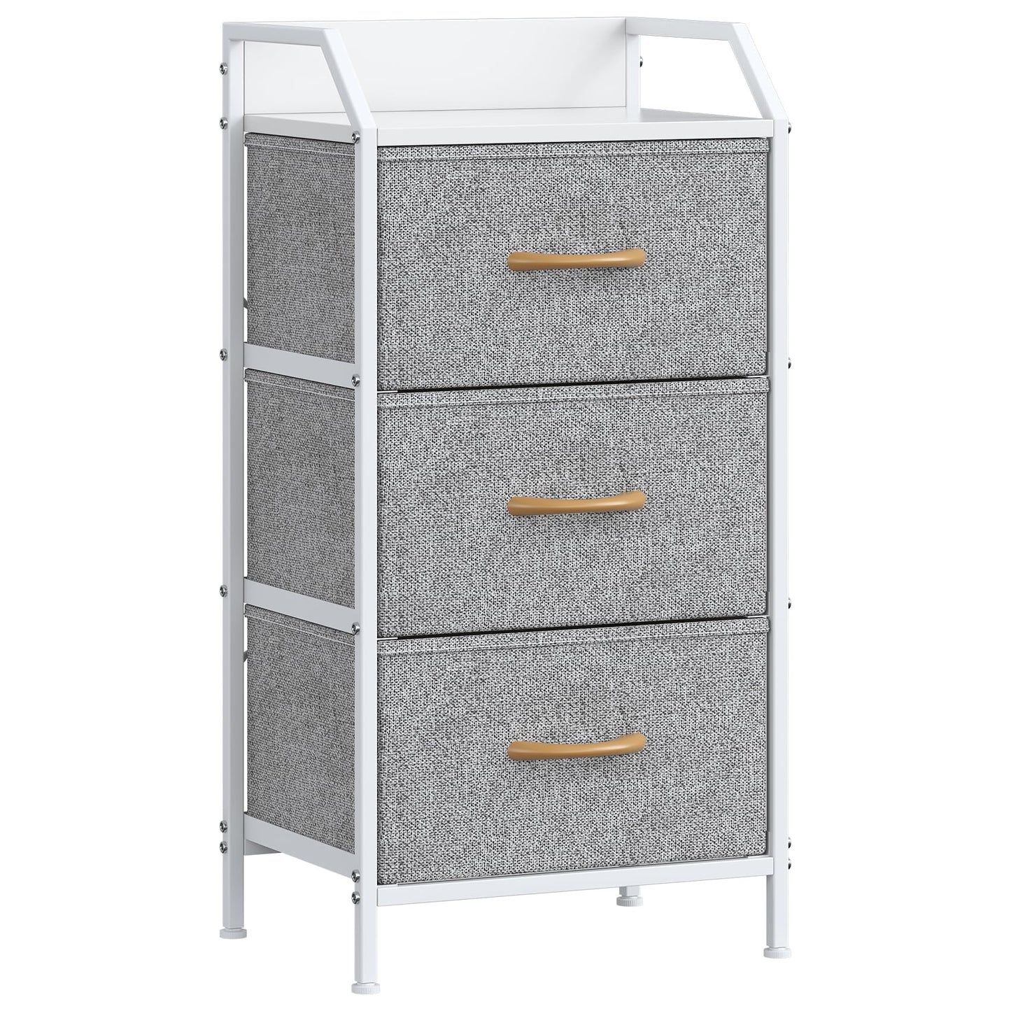 Feonase 3-Drawer Chest of Drawers with Metal Frame & Top Back Shelf – Modern Fabric Storage Cabinet for Bedroom, Living Room, Small Spaces