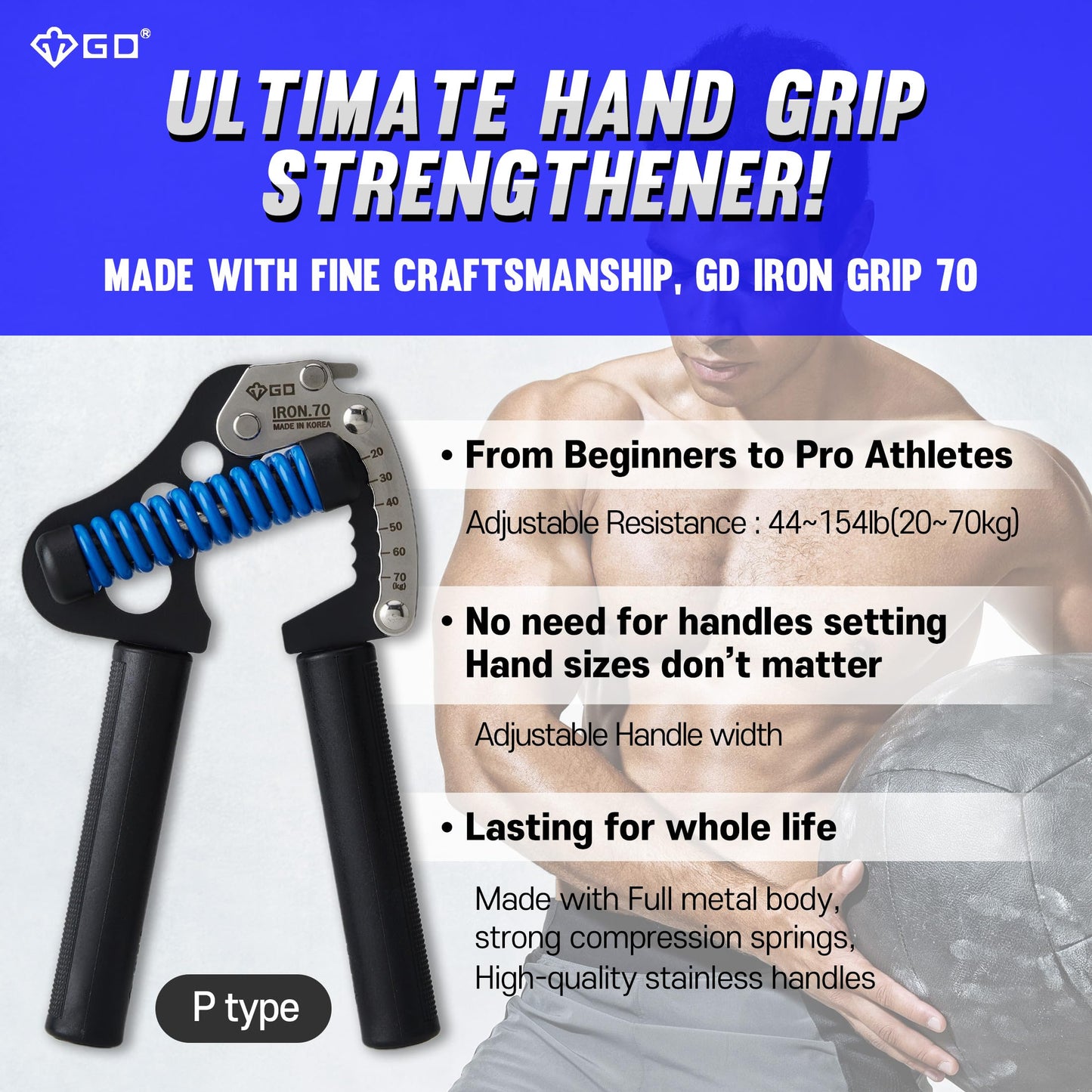 GD GD Iron Grip 70 (P) Adjustable Gripper (11.9-70 kg)