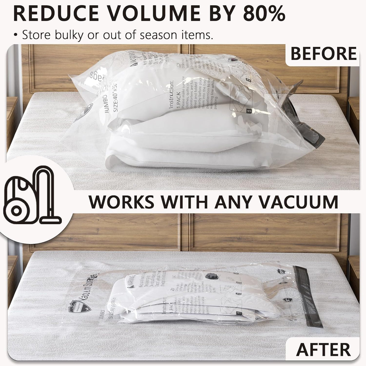 Vacuum Storage Bags with Electric Pump 8 Combo, (2 Jumbo, 2 Large, 2 Medium, 2 Small) Travel Compression Seal Space Saver Bags for Clothes, Duvets