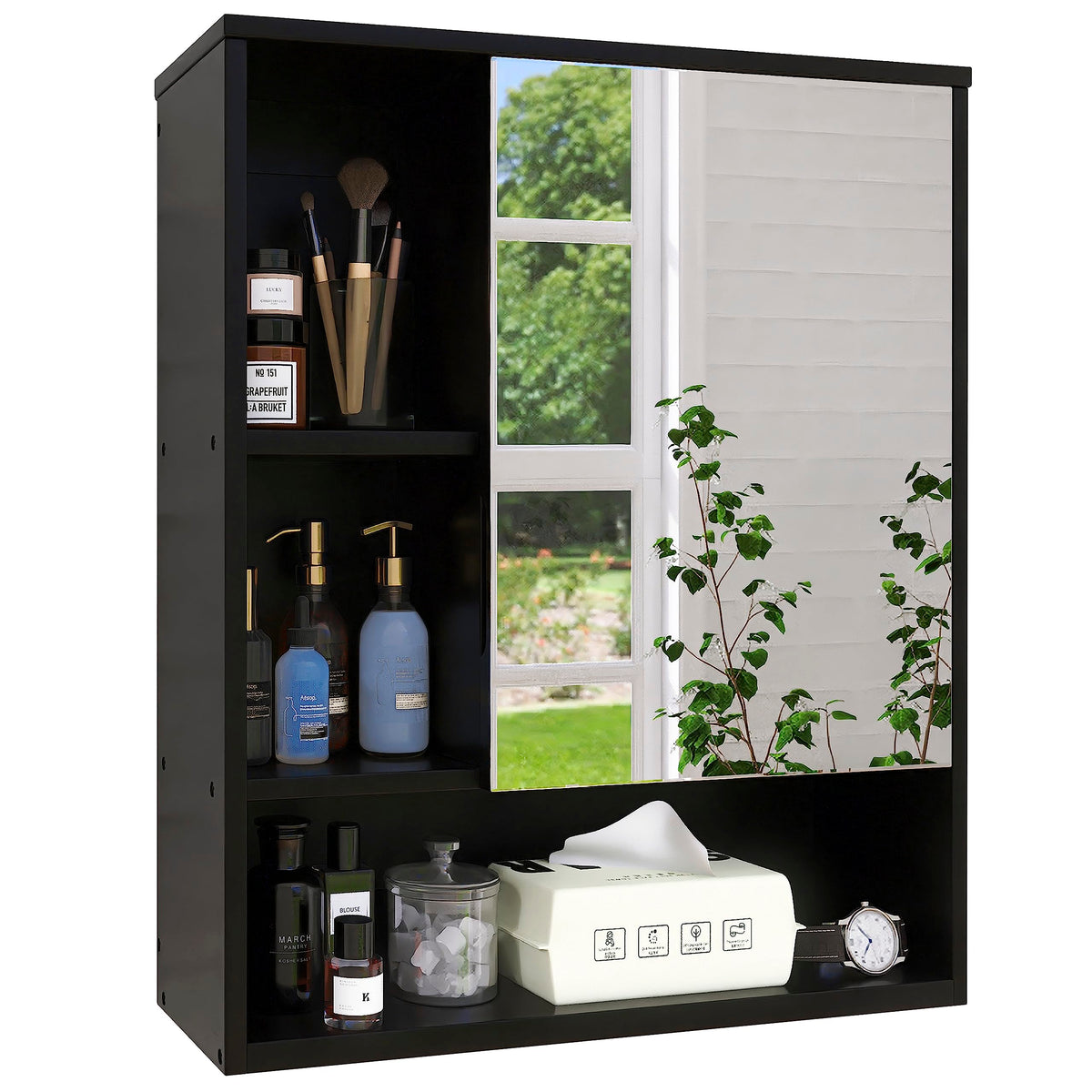 SMIBUY Bathroom Mirror Cabinet Wall Mounted, Bamboo Space Saver Medicine Cabinet, Wall Hanging Over Toilet Storage Cabinet with Mirror Door and