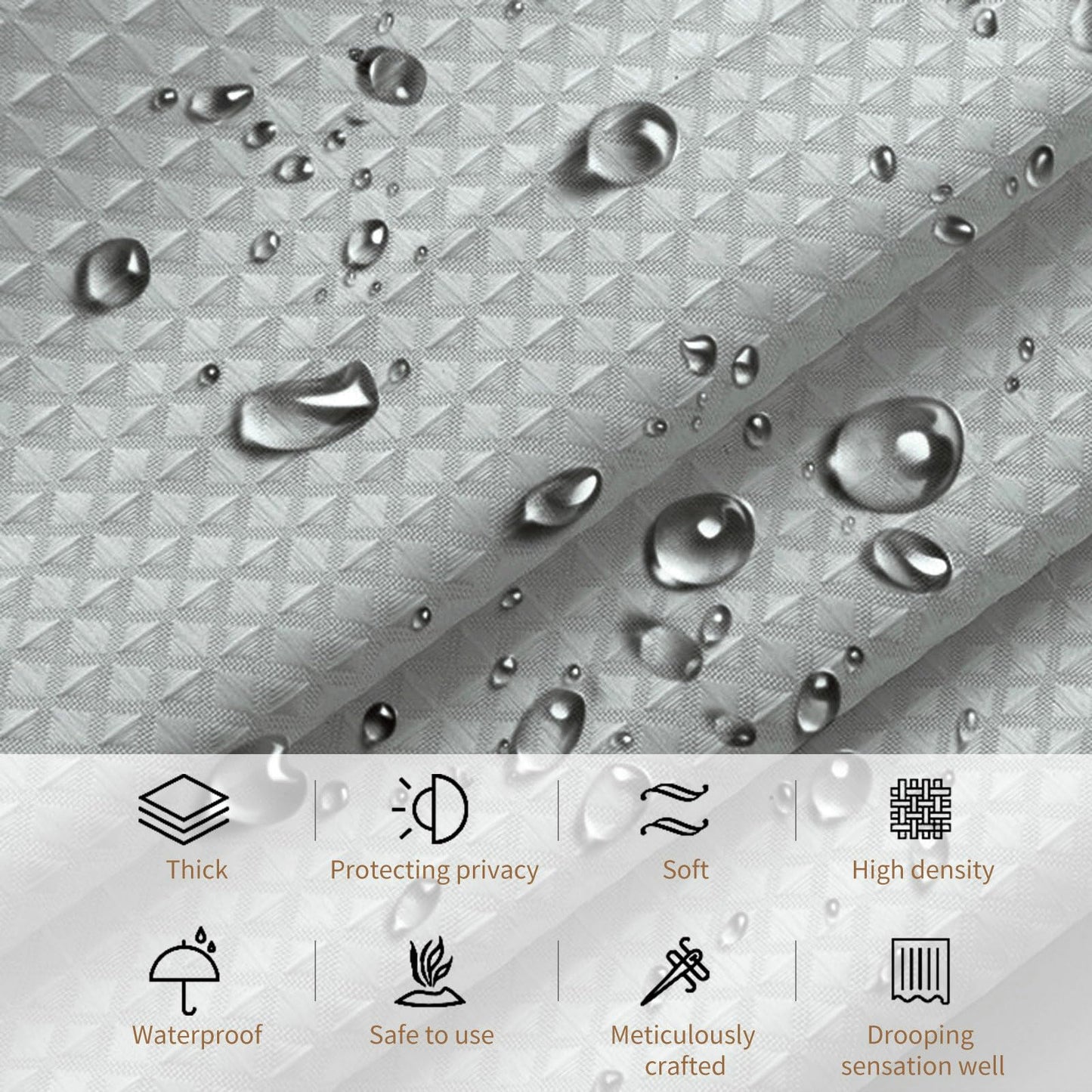 Stfery Shower Curtain Waffle Grey 200 x 240 cm Shower Curtain Waterproof Mould Resistant