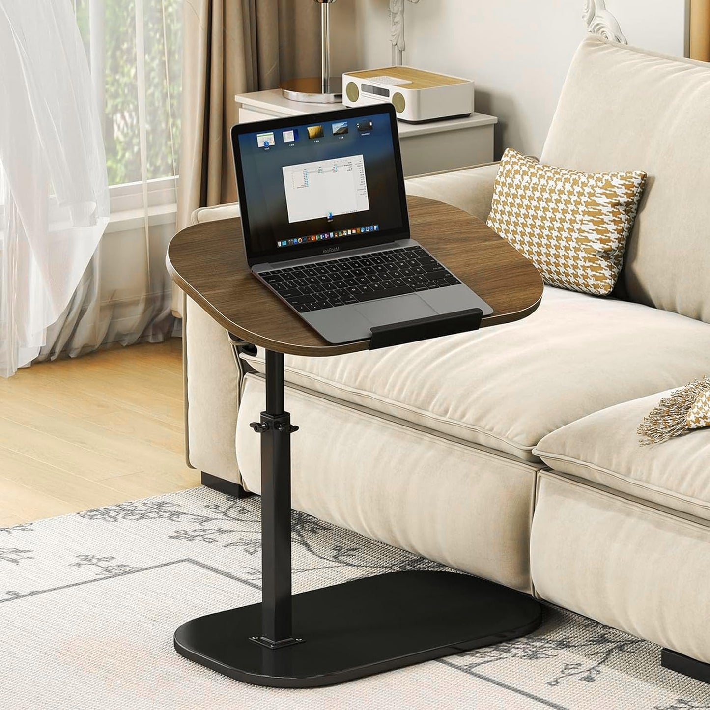 XUDREZ Large Adjustable C Shaped Side Table, Height Adjustable End Table, 360°Swivel Living Sofa Coffee Table for Bed/Bathtub, Rotating Tabletop