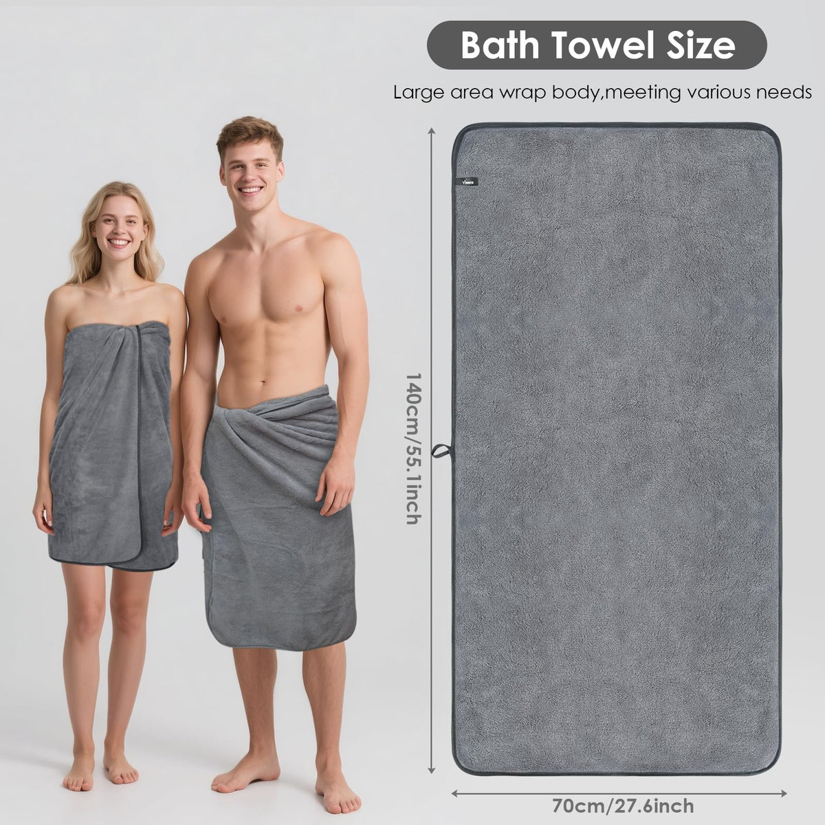 VIVOTE Microfibre Bath Sheet Grey Bath Towels Set for Bathroom 70×140 1pc