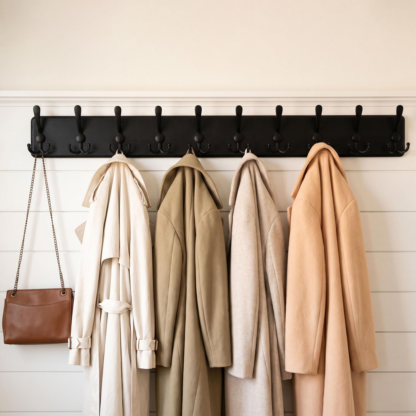 WEBI Coat Rack Wall Mounted Long, 98cm Long,10 Tri Hooks for Hanging Coats,16" Hole to Hole,Wood Coat Hooks Wall Mounted,Wall Coat Hanger,Hook Rack