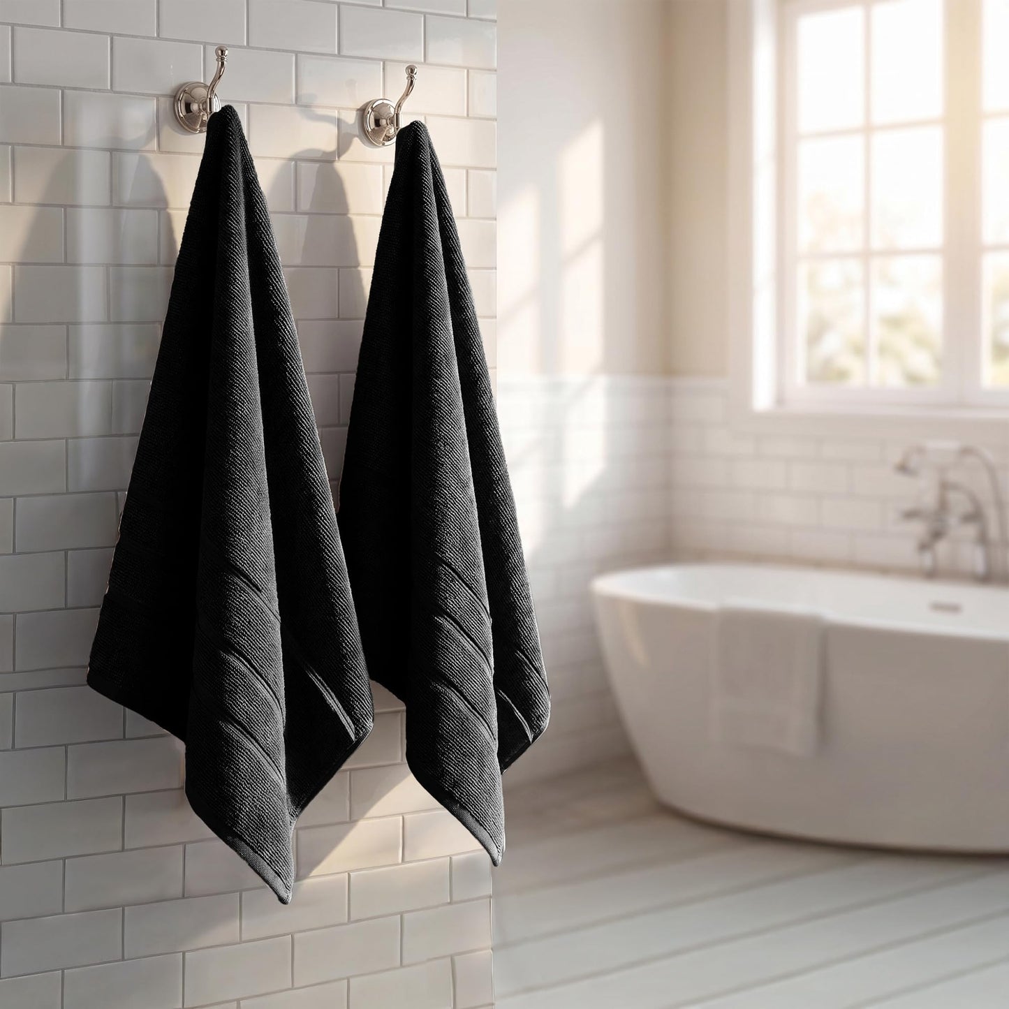 Large Bath Towels Set of 2 I 100% Cotton I Bathroom Towels I Black