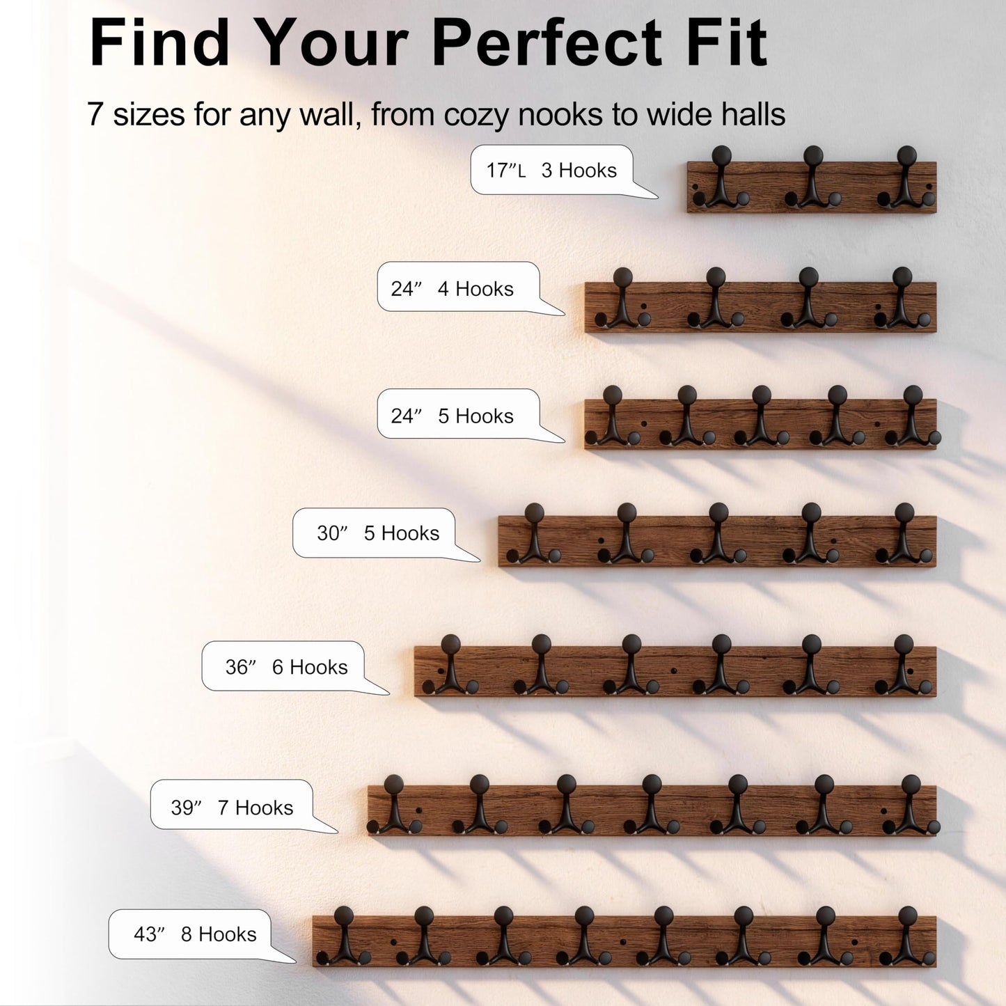 SKOLOO 109 cm Natural Wood Coat Rack Wall Mount with 8 Triple Hooks - Ideal for Family Entrances, Classrooms, and Pet Supplies Storage