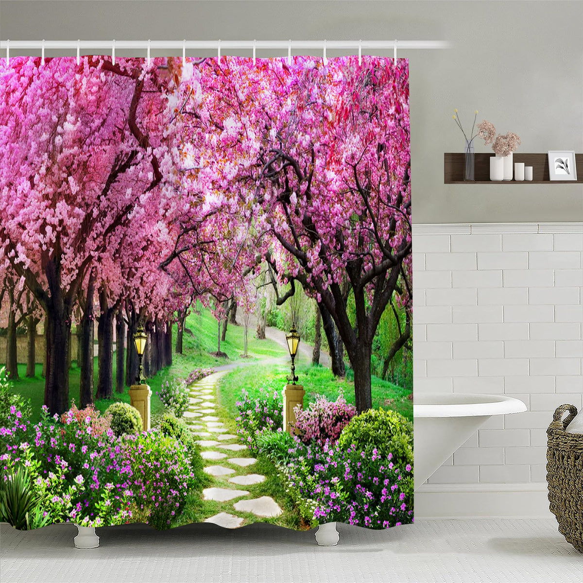Simpomsy Scenery Shower Curtain, Outdoor Decorative Curtain, Nature Landscape 3D Scenery Bathroom Curtains, Waterproof Fabric Bathroom Decor Set with